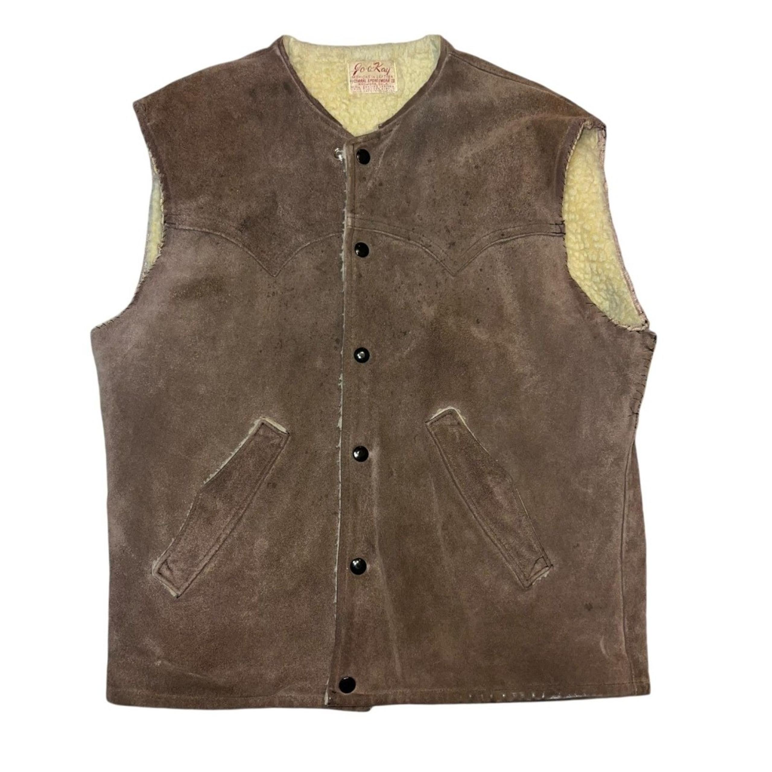 Vintage Joo Kay Leather Vest Brown Men's Cotton Insulated Western