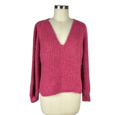 ELEVEN SIX Tess Sweater Knit V-Neck Pullover Jumper M/L Alpaca Fuschia Pink
