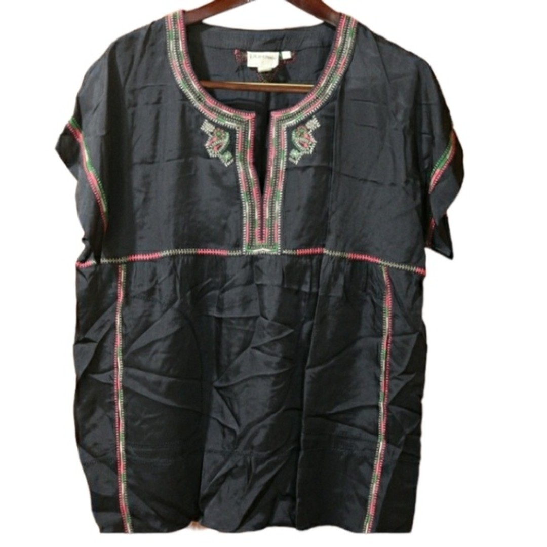 Pure DKNY Short Sleeve Colorful Embroidered Top Medium Rayon