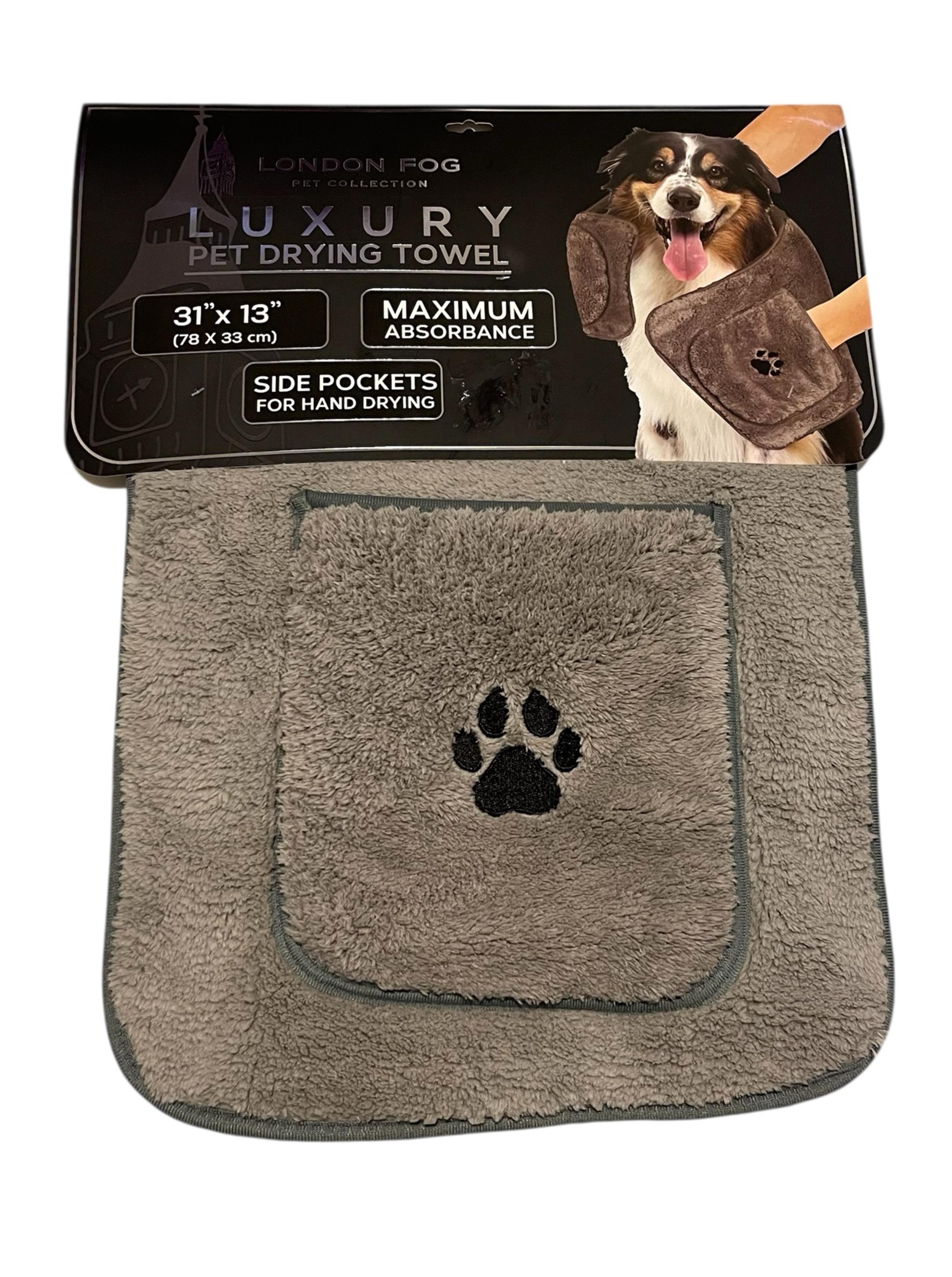 LONDON FOG PET COLLECTION LUXURY DOG PET DRYING TOWEL GRAY 31” X 13” NWT