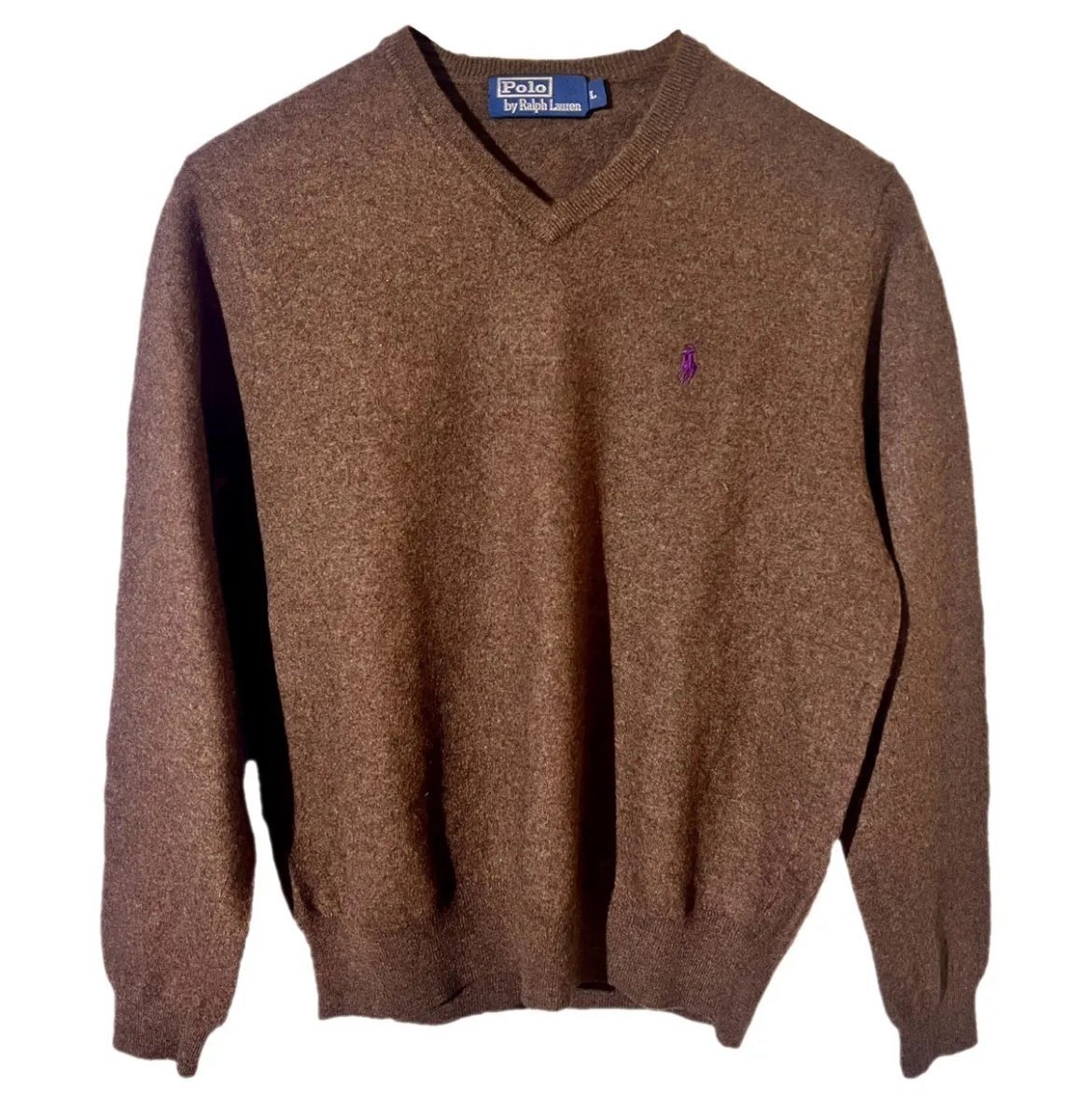 VTG Ralph Lauren Men's 100% Wool Sweater Brown Pullover V Neck L Classic Preppy