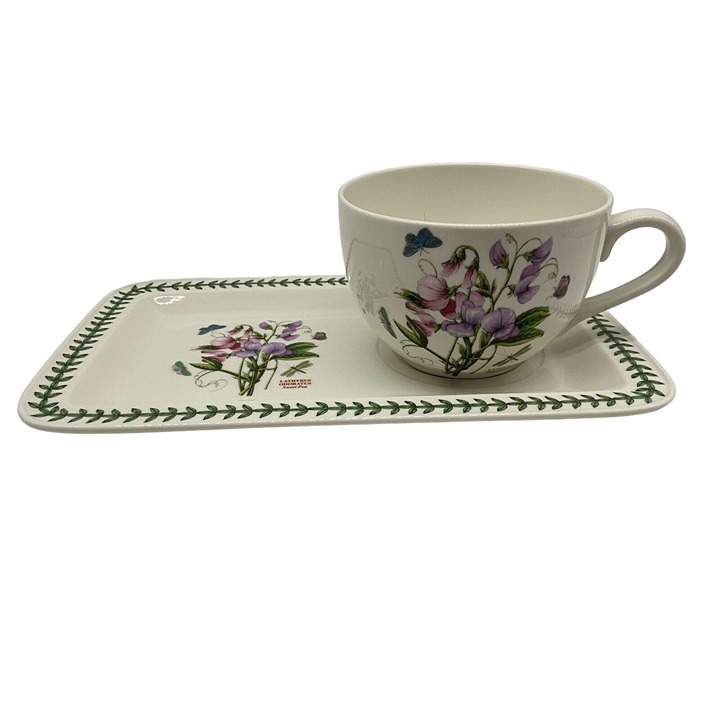 Portmeirion Botanic Garden Sweet Pea Soup and Sandwich Set NEW Dinnerware