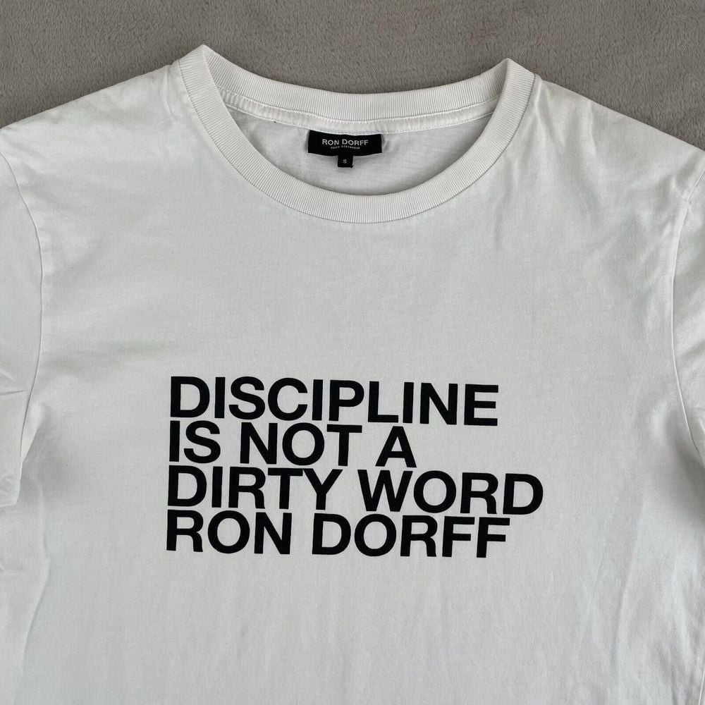 Ron Dorff T Shirt Men Small White Discipline Is Not A Dirty Word Short Sleeve