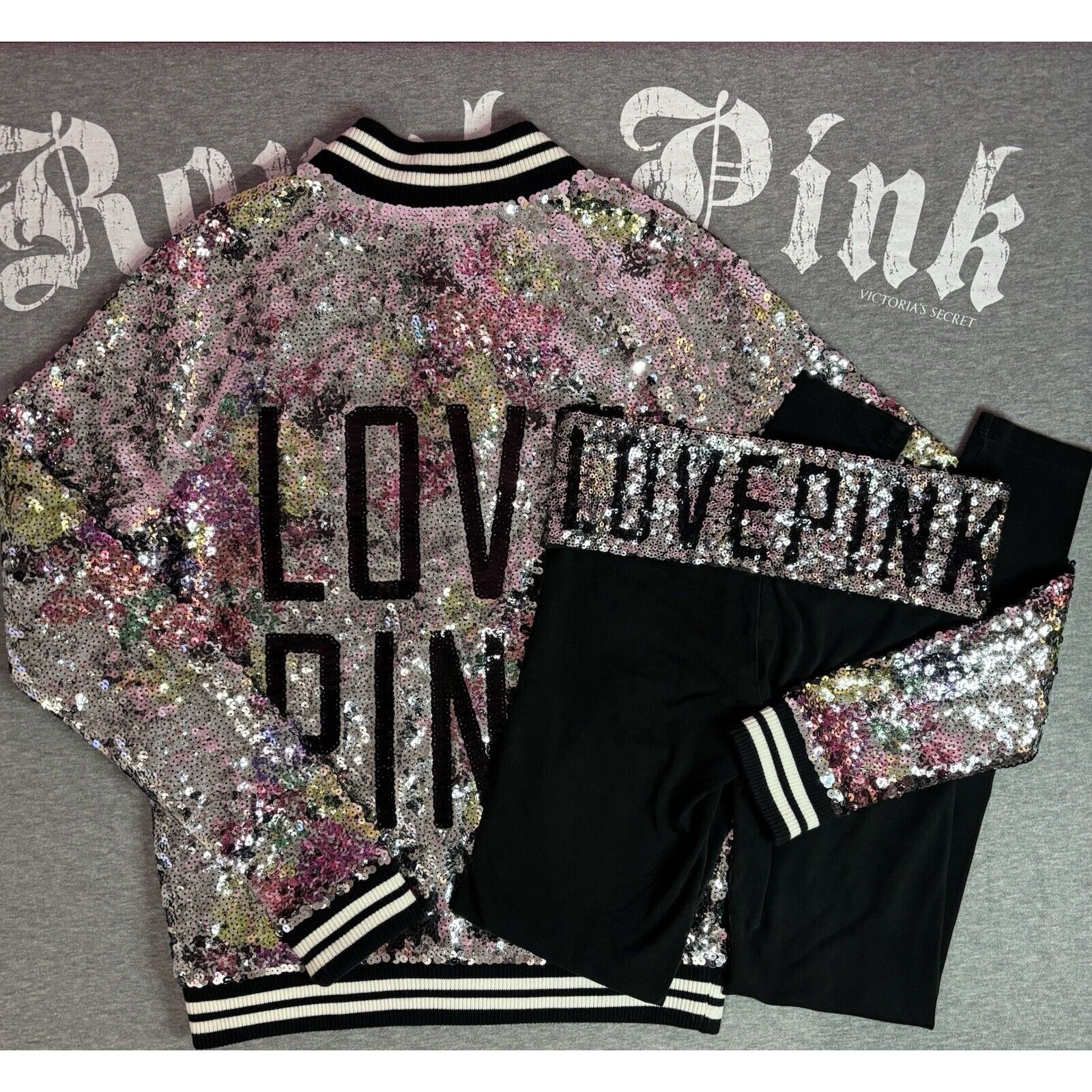 Victoria’s Secret PINK Mega Sequin Bling Jacket & Matching Foldover Leggings-XS