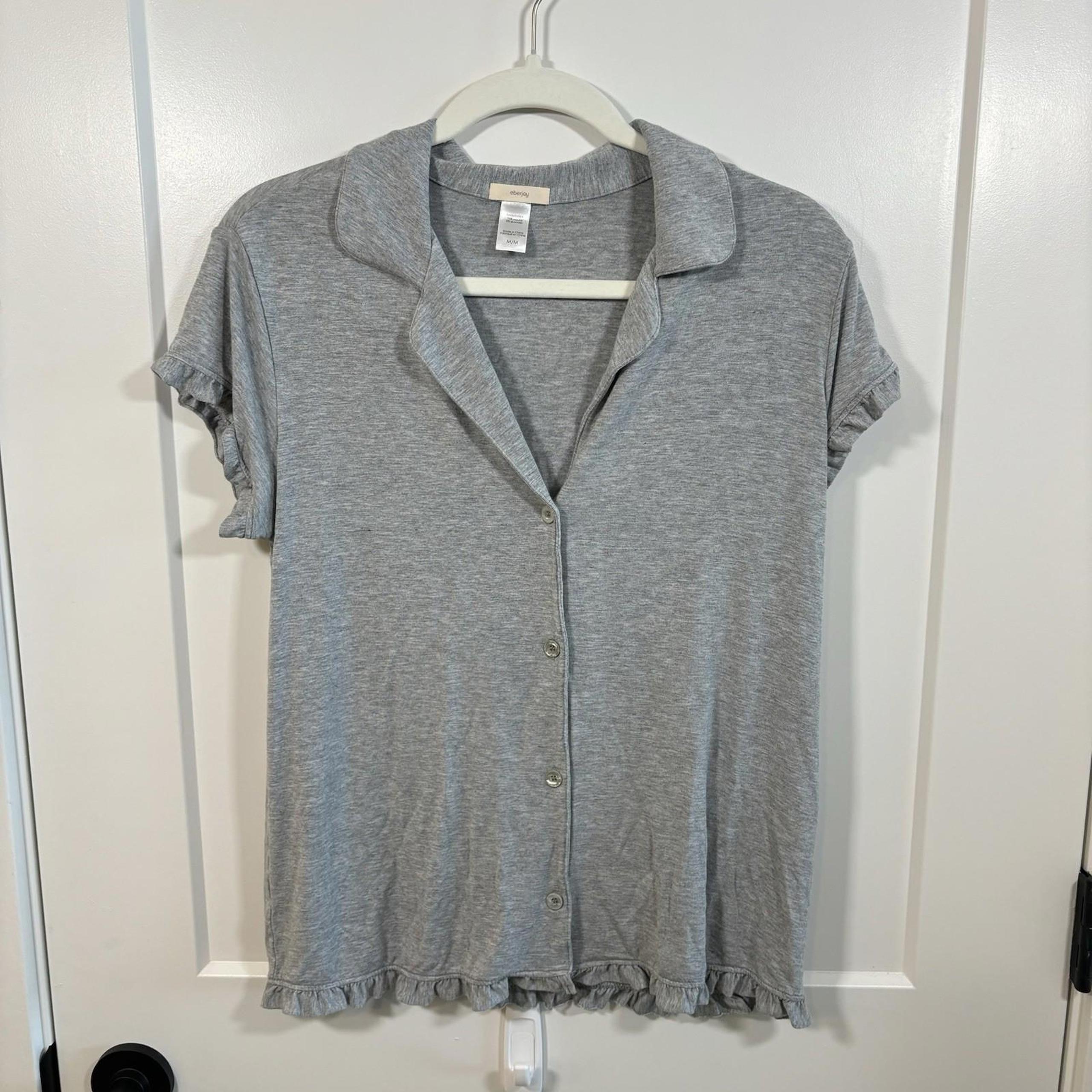 Eberjey Light Gray Ruthie Ruffle Pajama Top SZ M