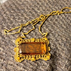 Victorian Pinchbeck Citrine Color Rectangular Glass Twisted Chain RARE Necklace