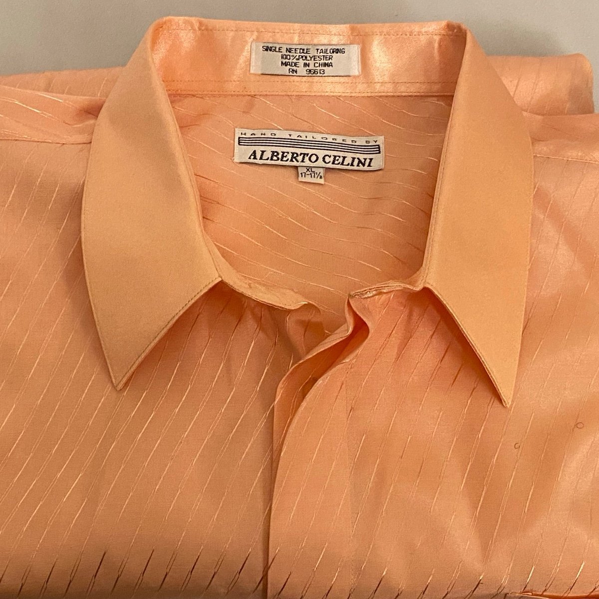 Rare Alberto Celini Mens Peach Tone on Tone Button Down Shirt French Cuff XL