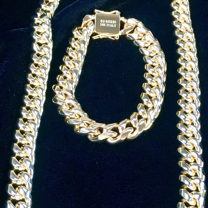 CUBAN LINK 18K GOLD CHAIN BRACELET ITALY