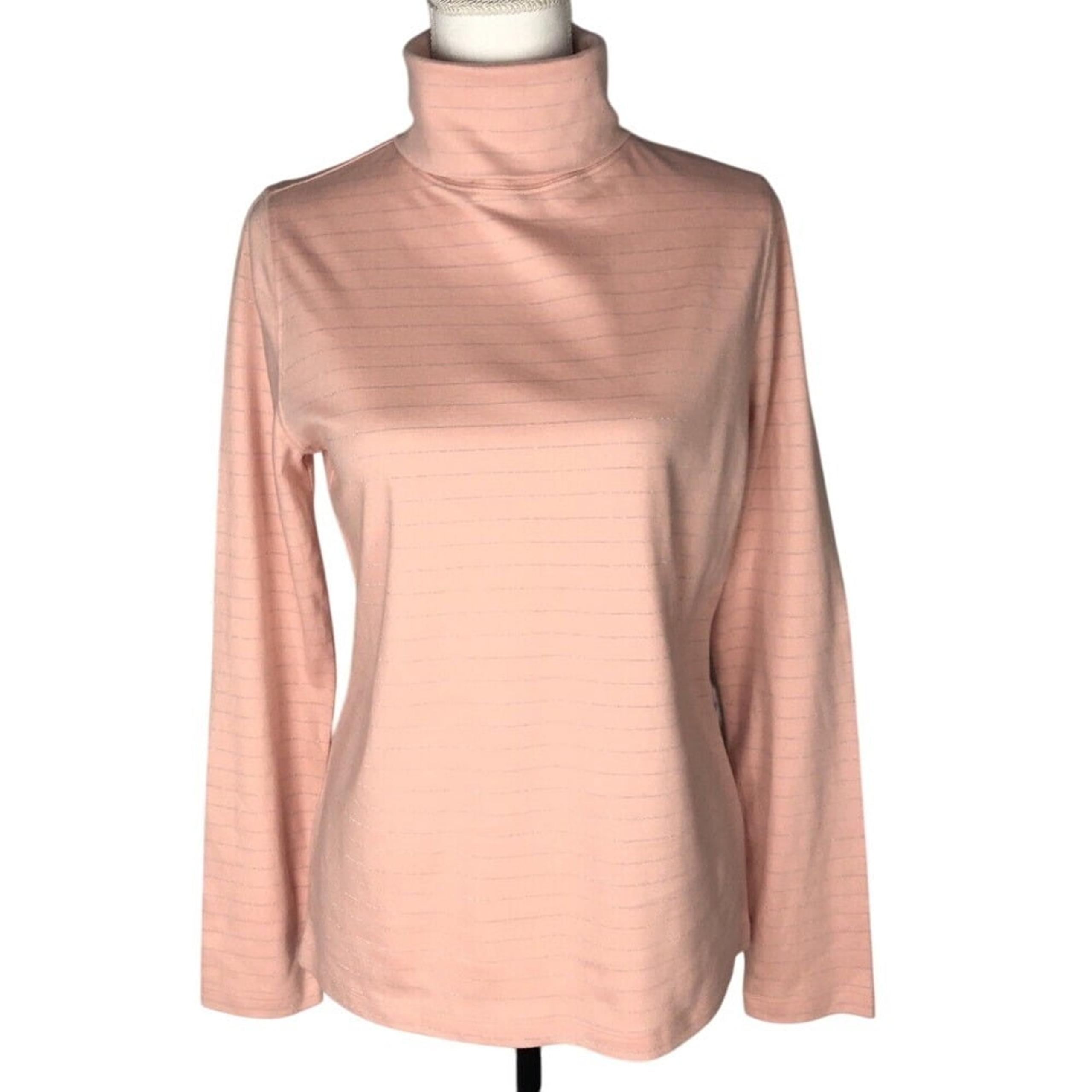Liz Claiborne Women's Pink Long Sleeve Turtleneck Pullover Blouse Size M Striped