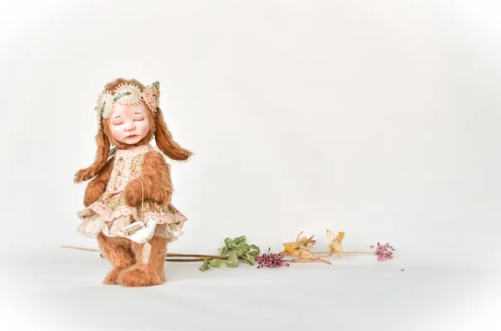 artist clay teddy doll bunny toy bunny clay doll