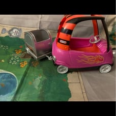 Rare little tikes NEW cozy coupe pink flames ❤️w trailer