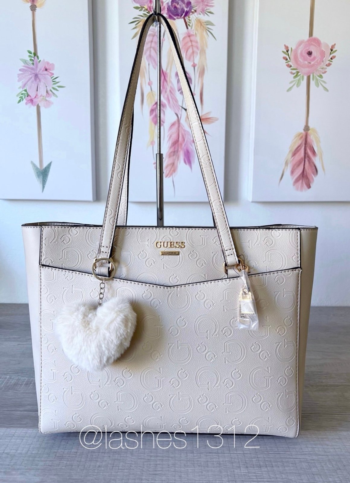GUESS Purse Valletta Tote Bag - Stone Beige Deboss Logo