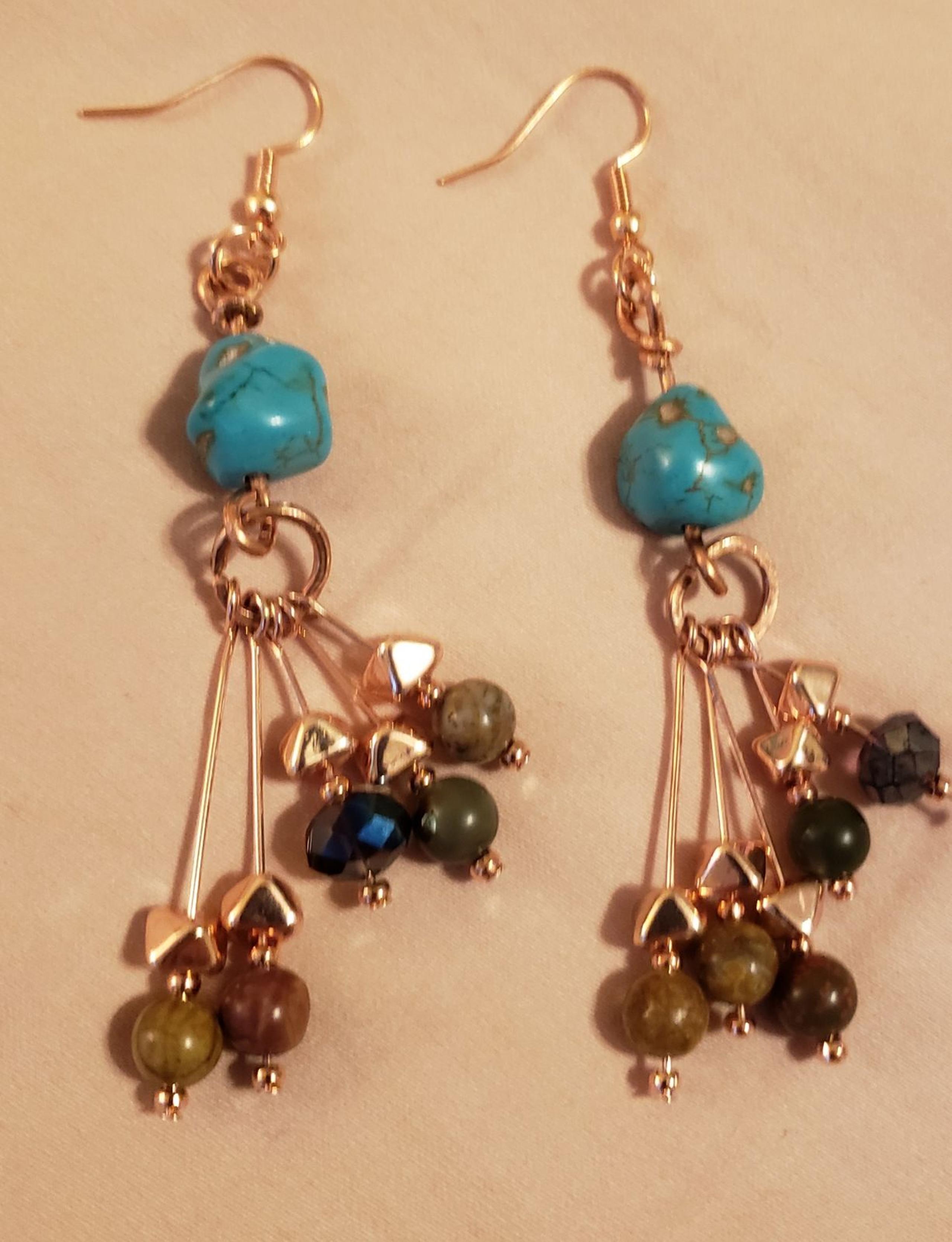 Long dangling copper turquoise Earrings