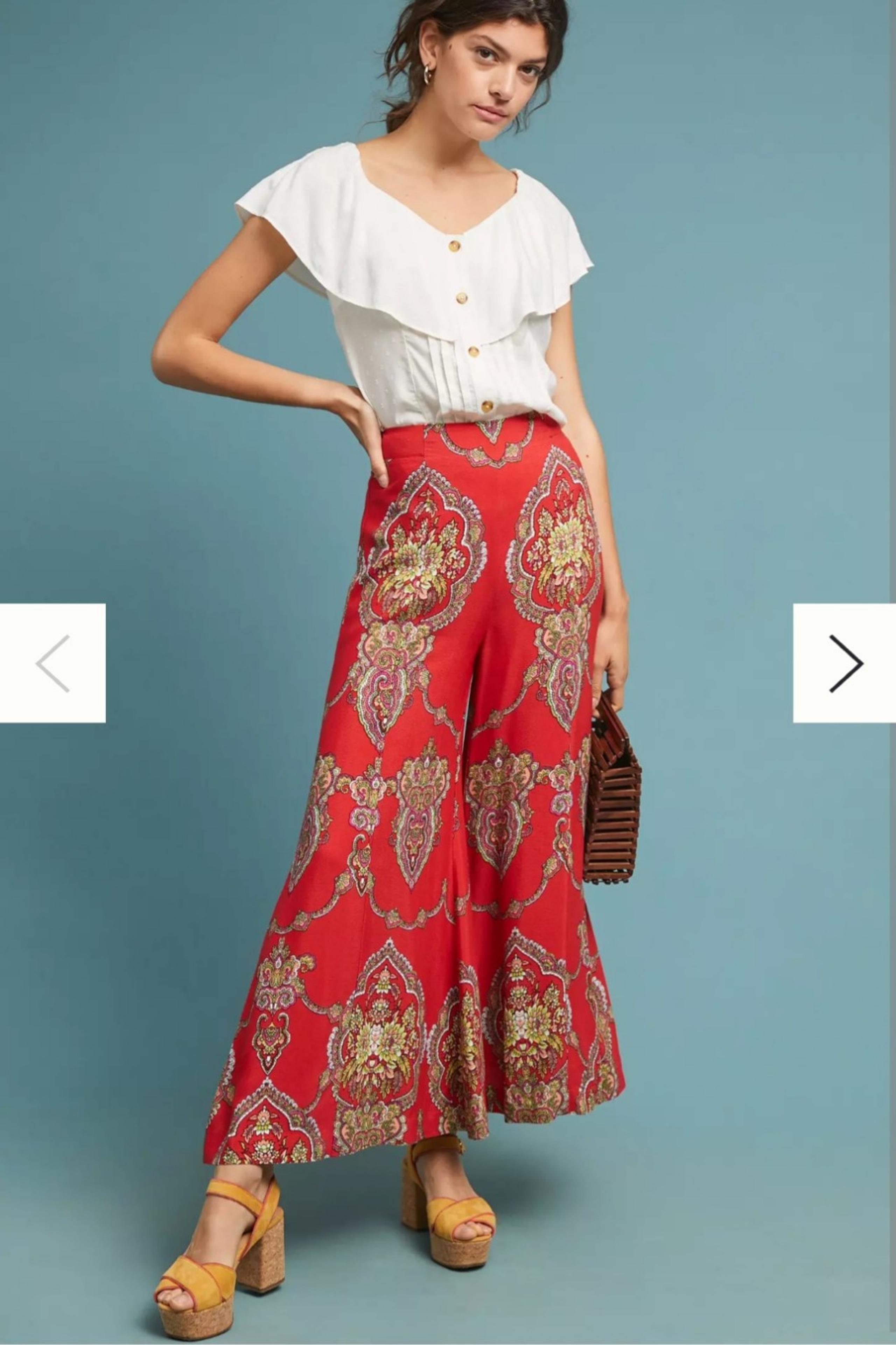 Anthropologie Ett:twa Flared Wide Leg Palazzo Pant Womens 2 Red Jaquard Paisley
