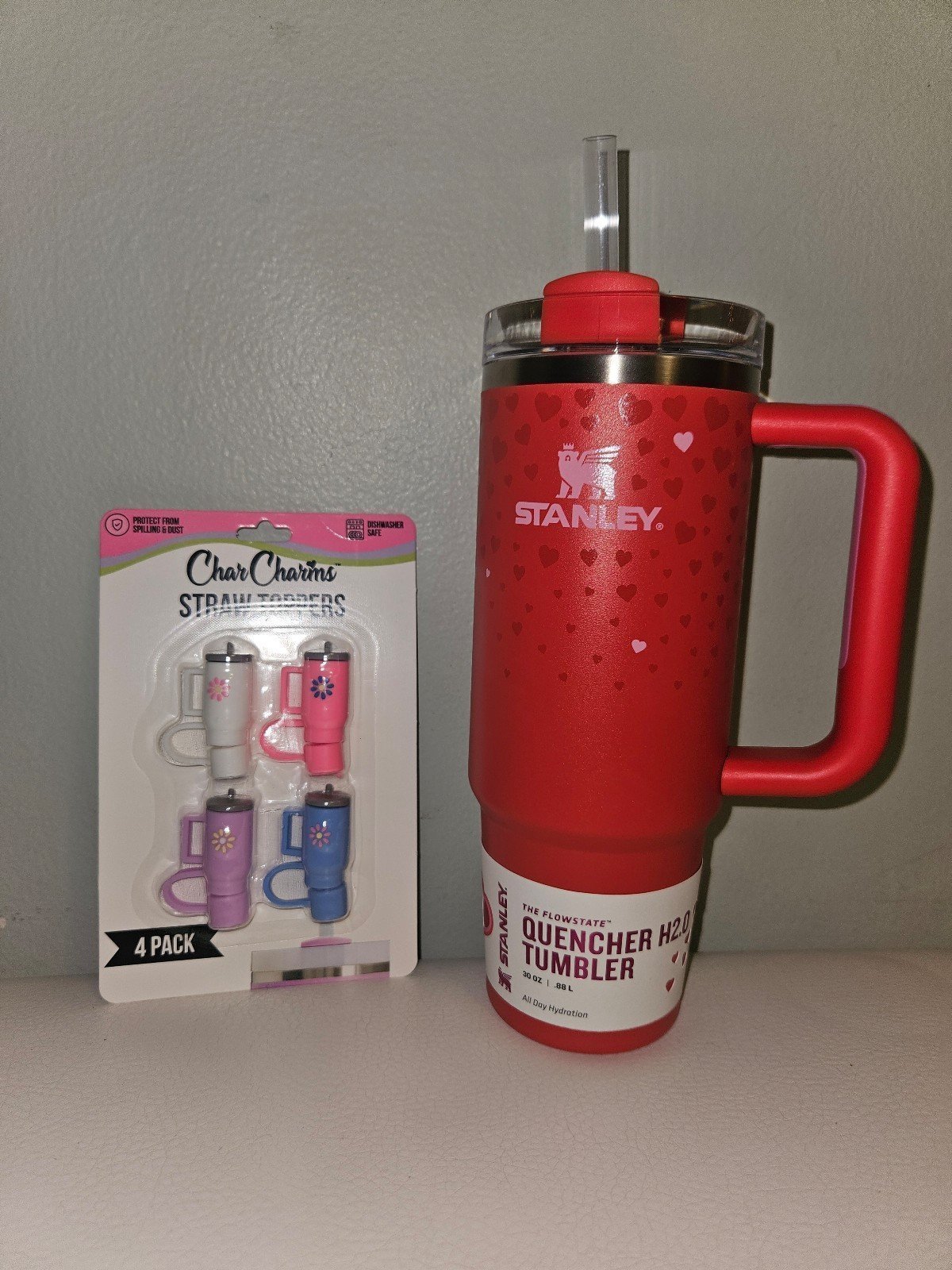 New 2024 Valentine Stanley 30 oz w/straw toppers