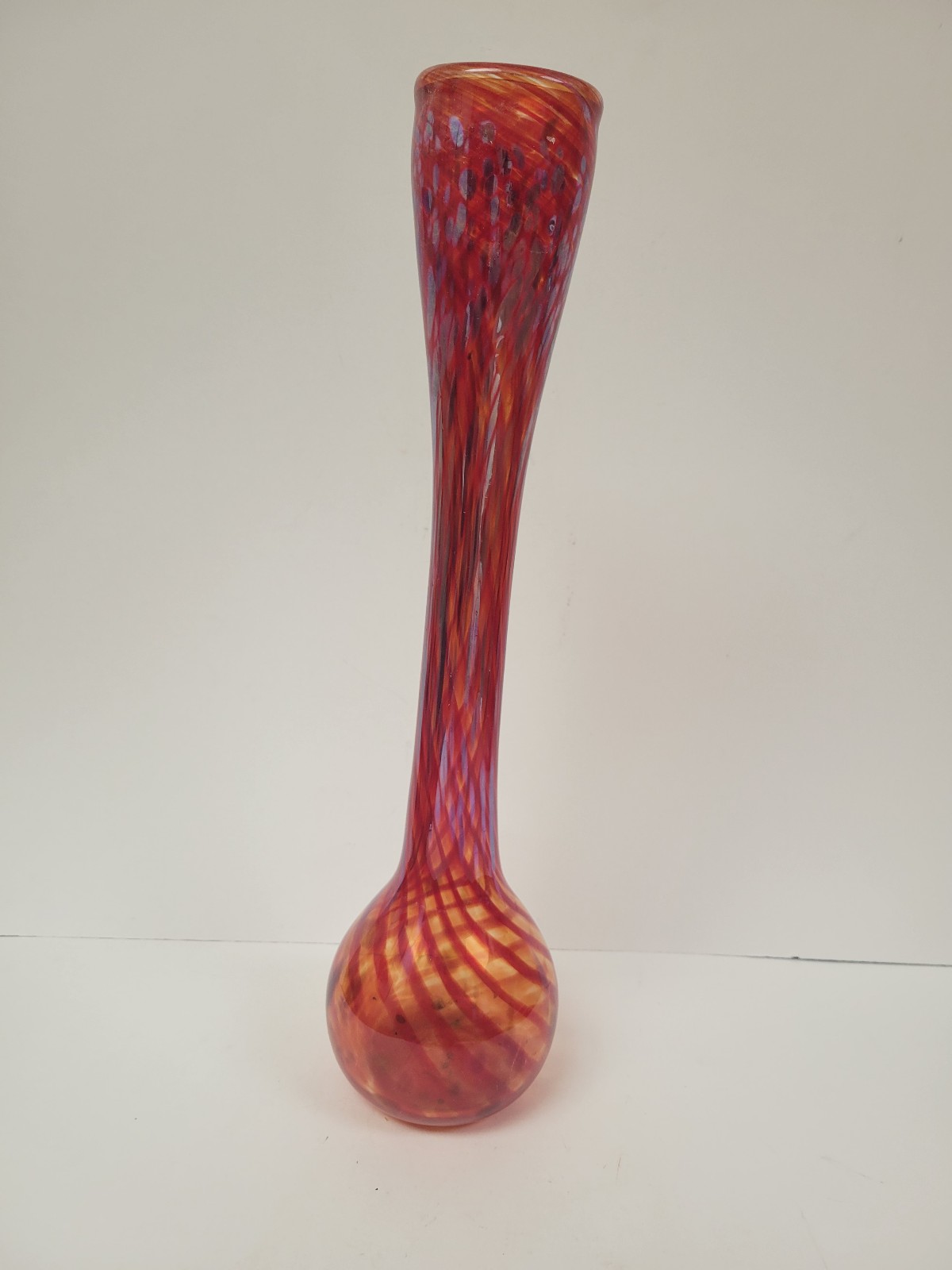 Vintage Handblown Glass Cranberry Iridescent Vase