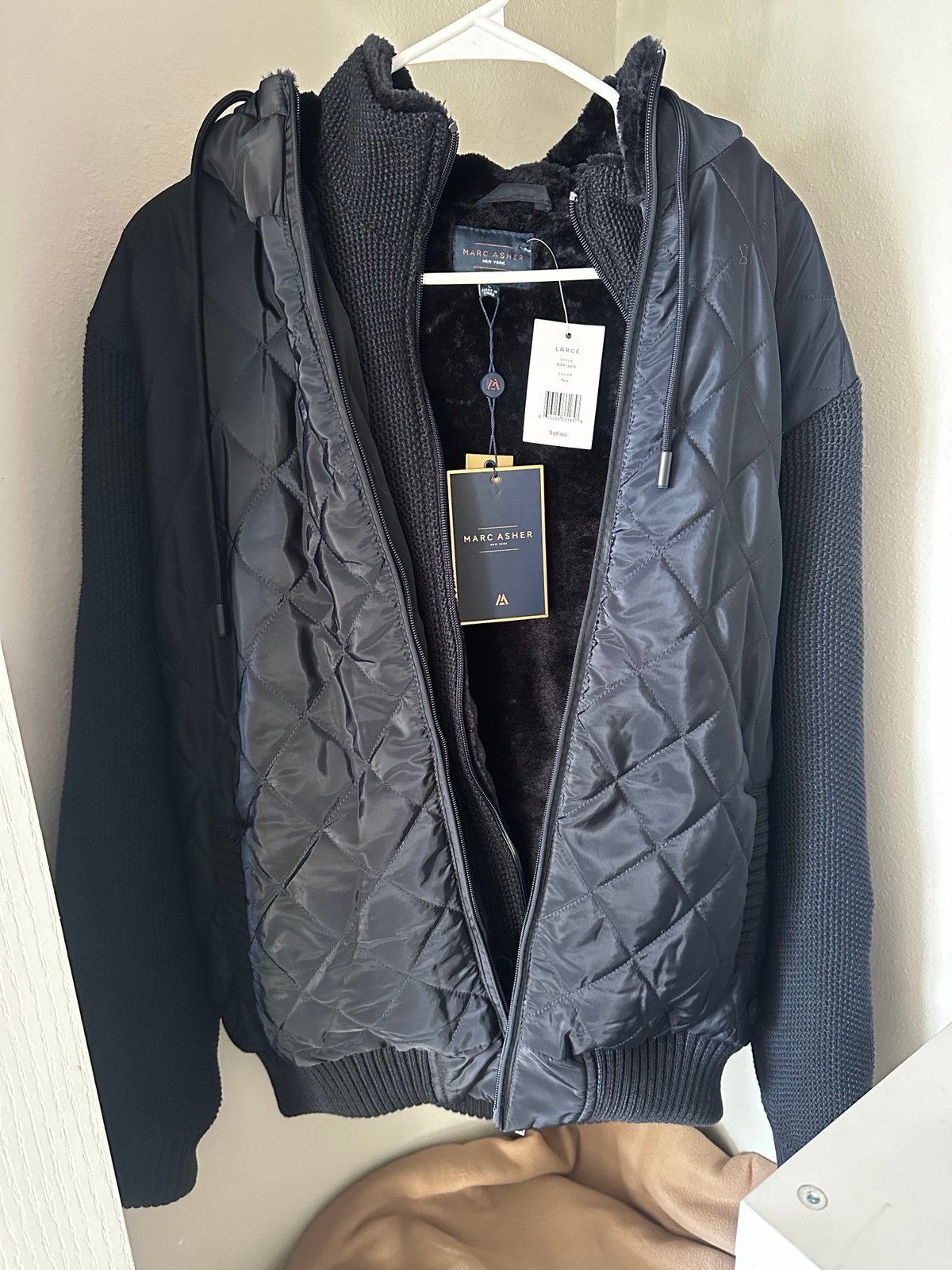 Mens Large Marc Asher Navy Blue Winter Fur Jacket Brand-New Smoke Free Home