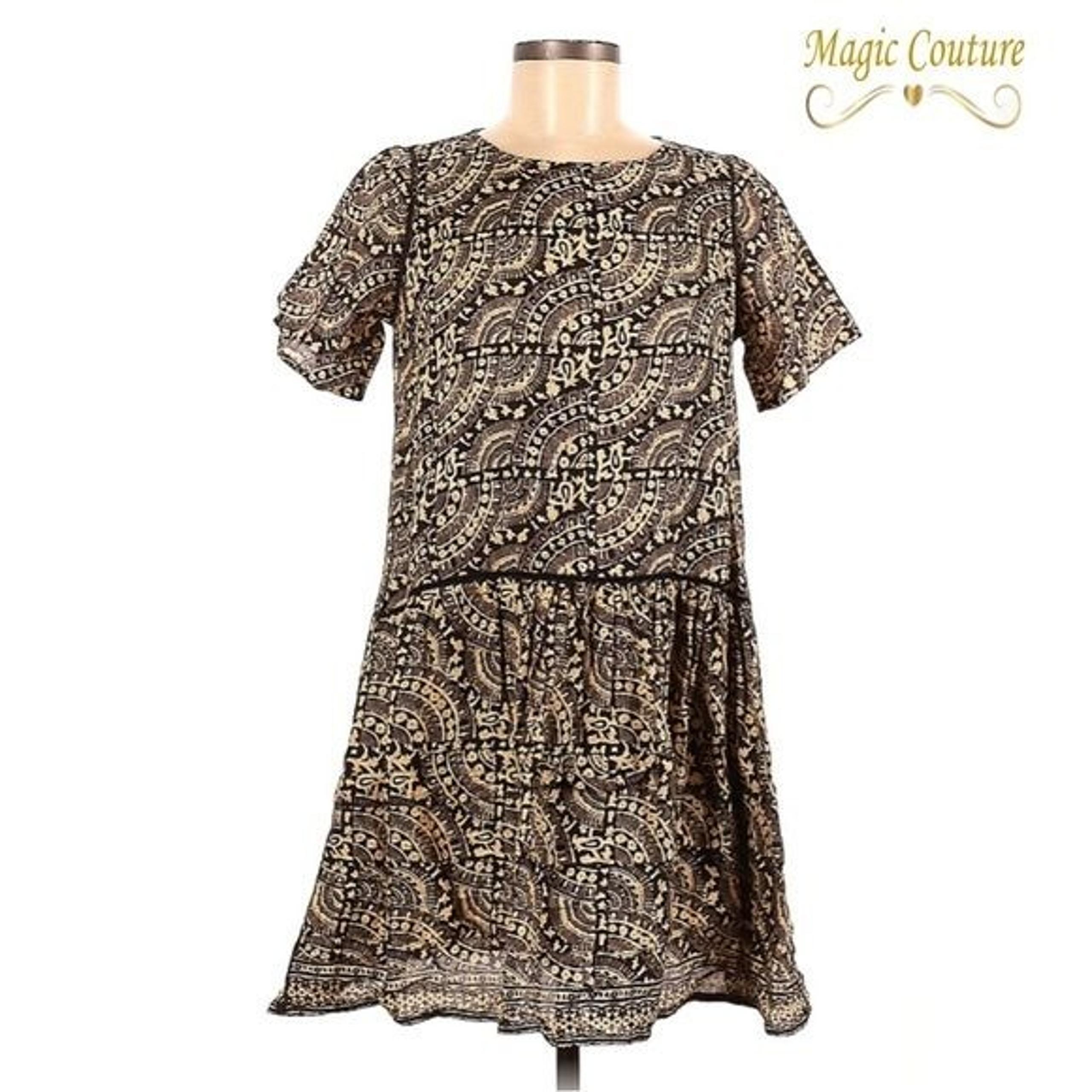 Sea New York Black Tan & Grey Abstract Print Dress