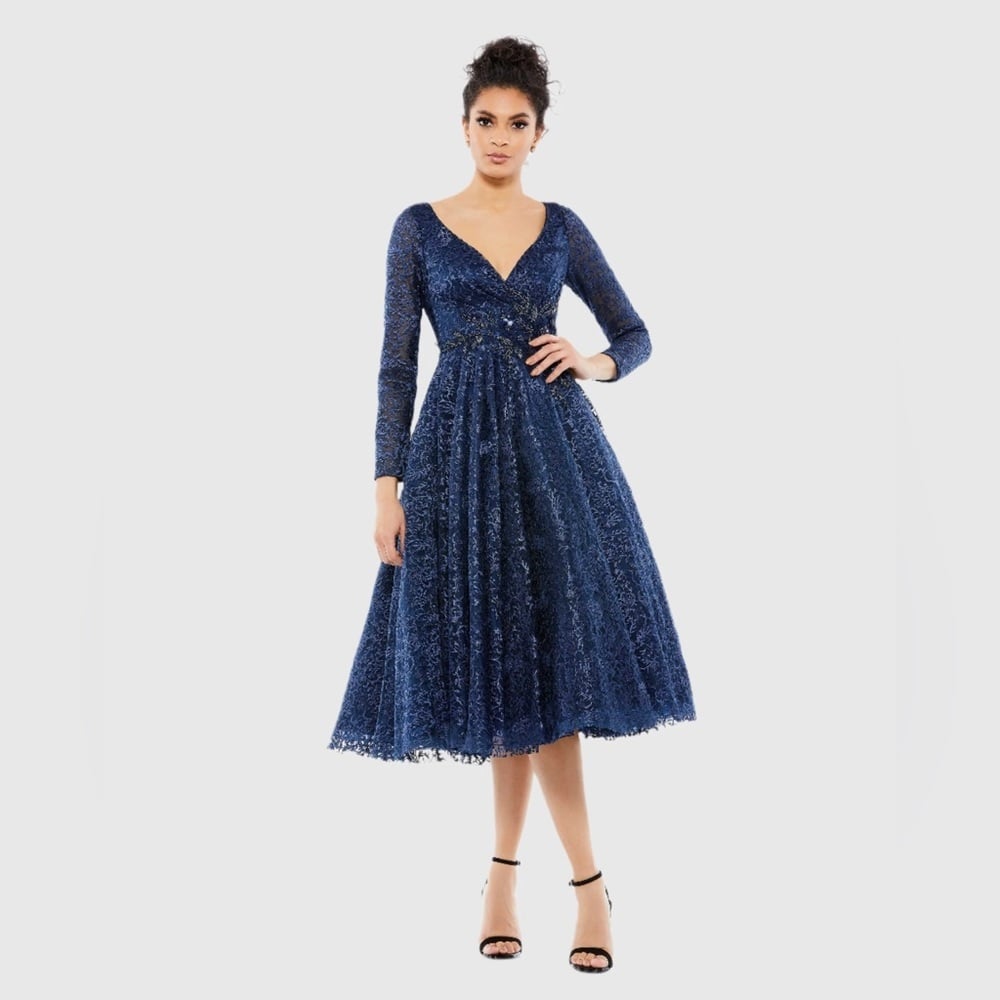 Size 16 MAC DUGGAL 11218 NWOT Long Sleeve Tea Length Dress