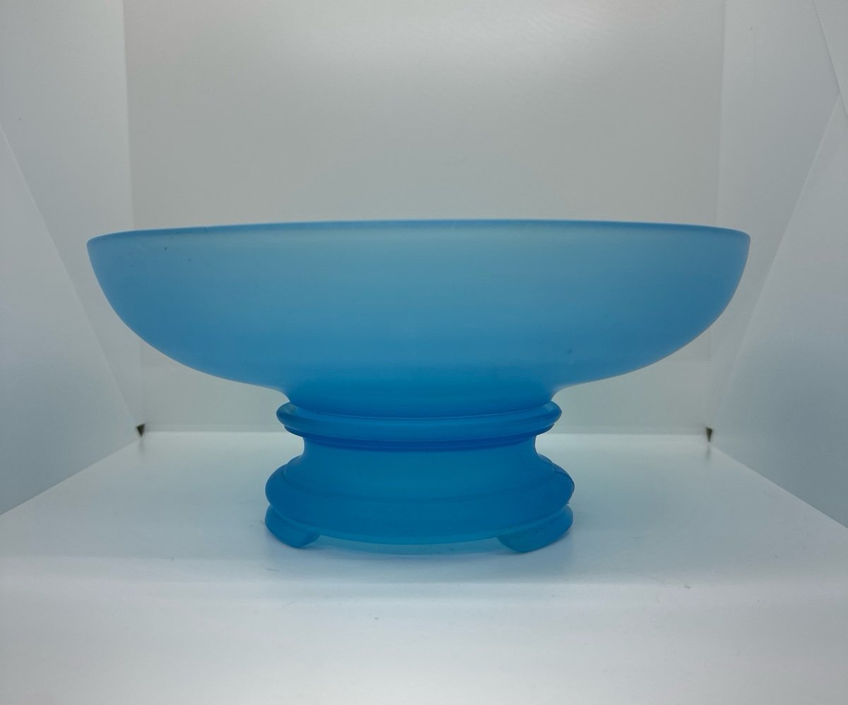 Vintage Tiffin Sky Blue Frosted Pedestal Glass Bowl