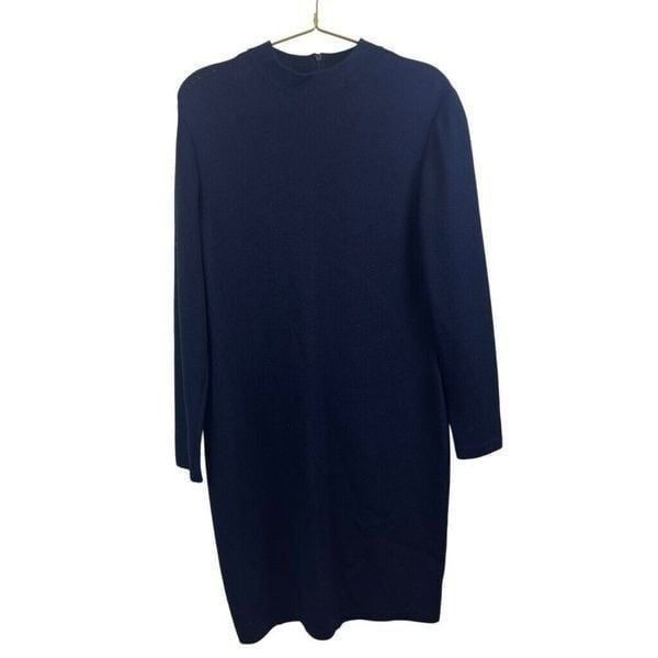 St. John Collection Navy Blue Long Sleeve Knit Sheath Dress Size 10