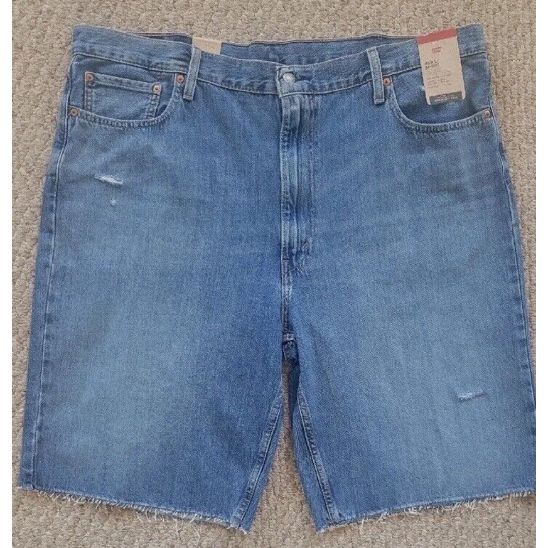 Levi's 469 Loose Shorts Men's Size 42 Blue Denim Cotton Raw Hem Distressed