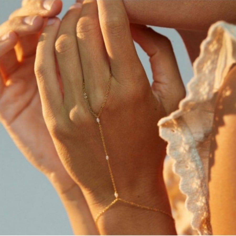 Anthropologie Triple Pearl Hand Chain