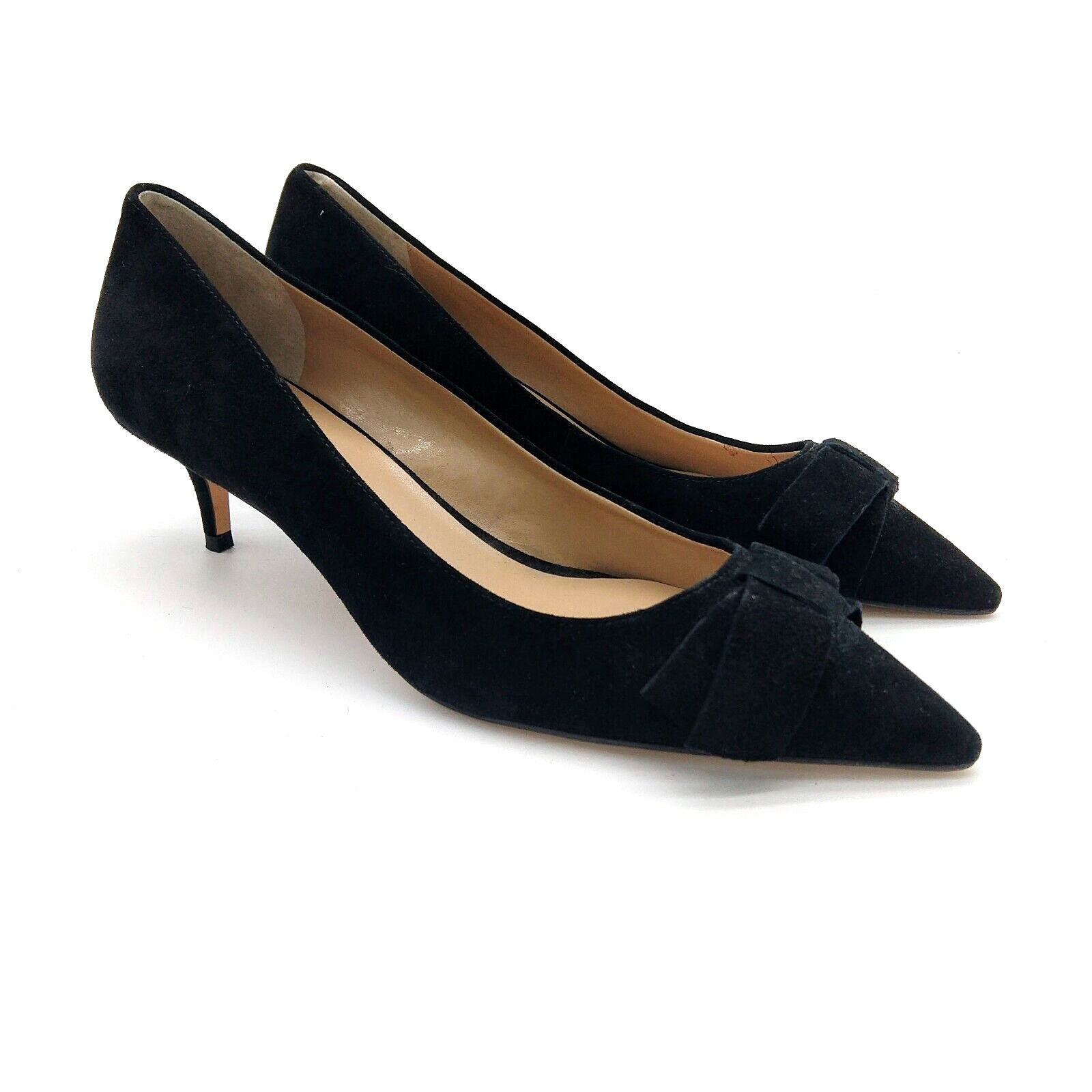 Ann Taylor Black Suede Kitten Heels Size 9.5 Pointed Toe Bow Office Siren Work