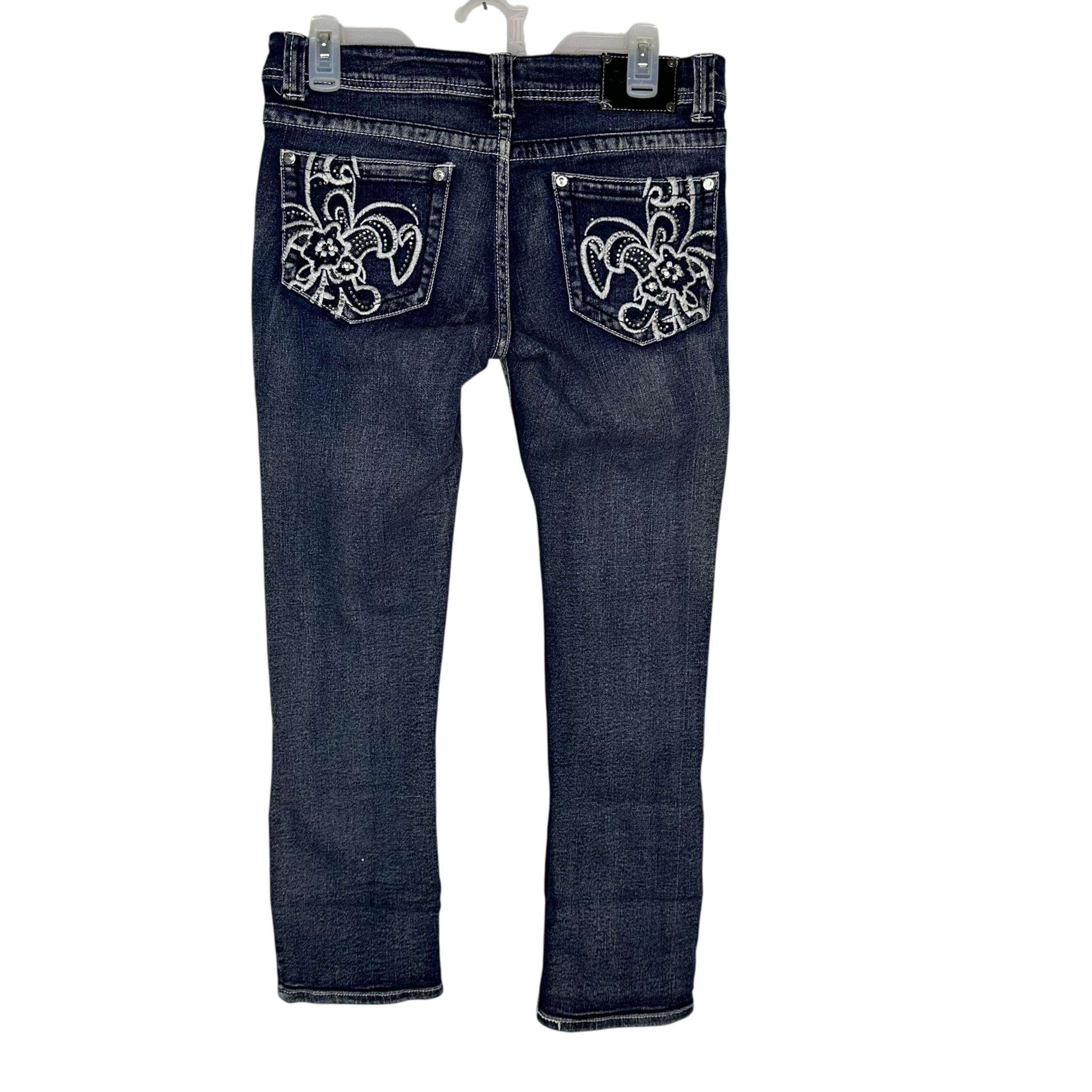 Red Rivet Vintage Denim Jeans with Floral Embroidered Pockets - Sz 9 ( Juniors )