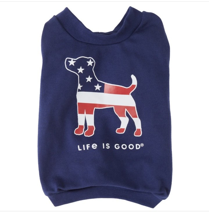 Americana Patriotic Pup Dog T-shirt BLUE, RED & WHITE Life Is Good - SMALL BNWT