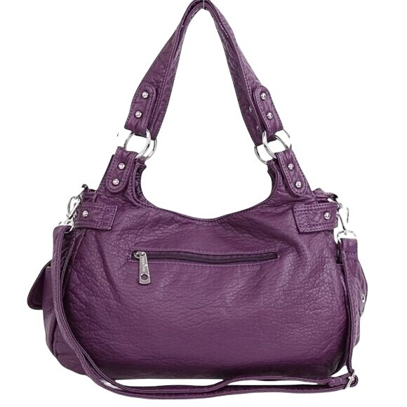 Hobo International Purple Leather Shoulder Bag With Front Pocket & Interior Lini