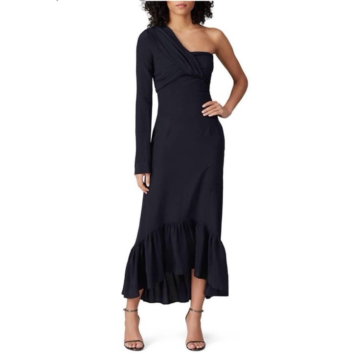 ROKH One Shoulder Midi Sheath Dress