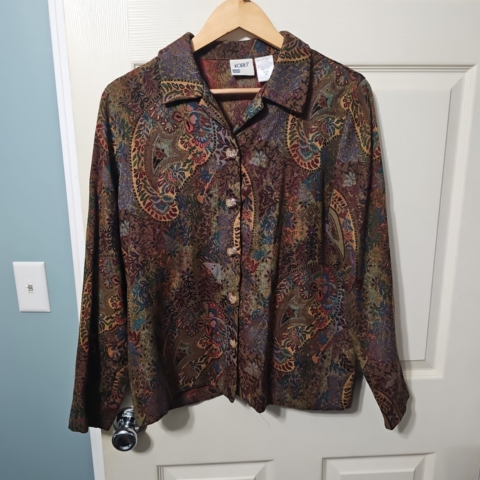 Koret Vintage Shirt Jacket Womens Medium Shacket Colorful Floral Paisley Pattern