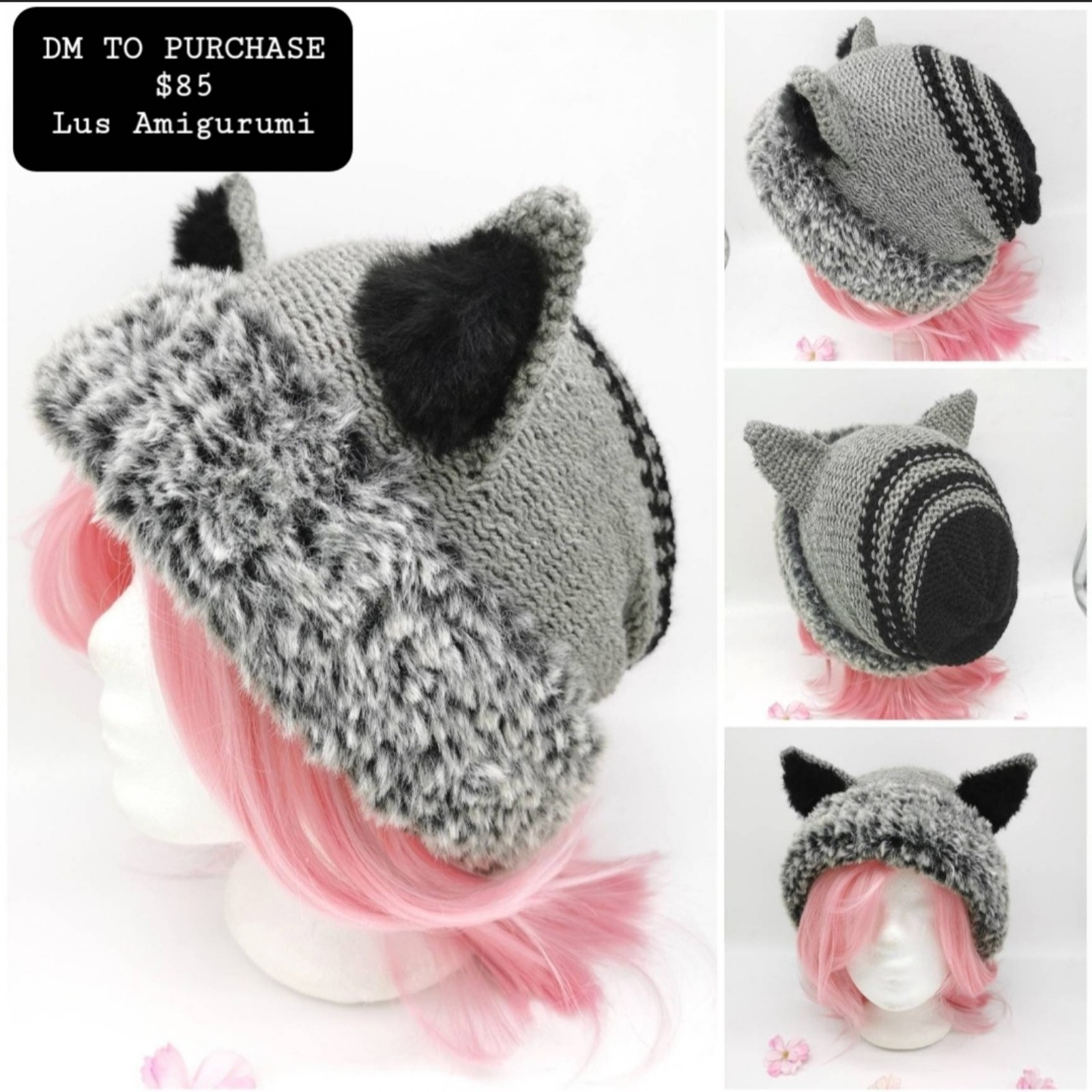 Handmade Crochet Raccoon Hat