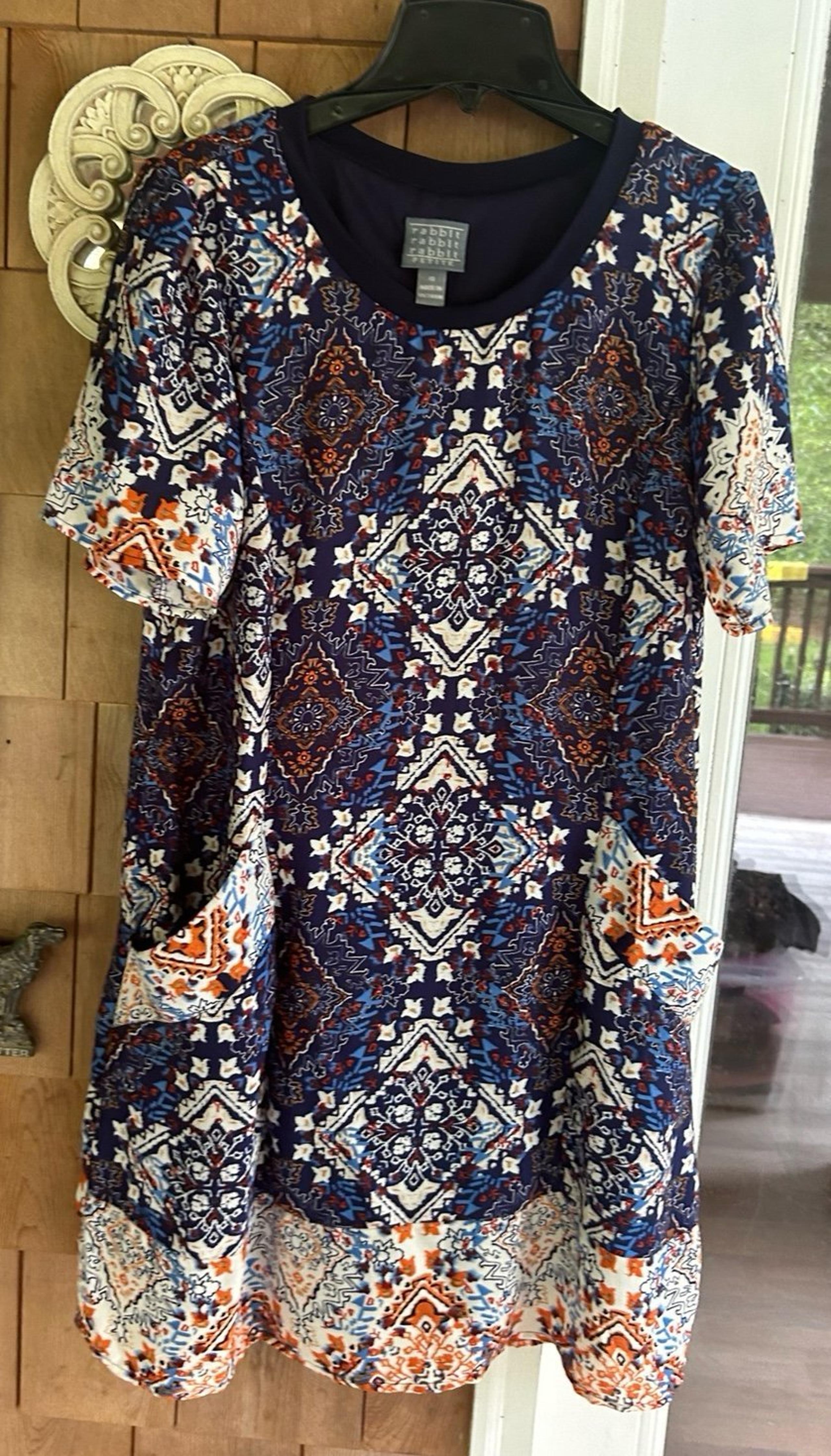 New Rabbit, Rabbit, Rabbit Pullover Fully Lined Blue All-Over Print Dress 10 P