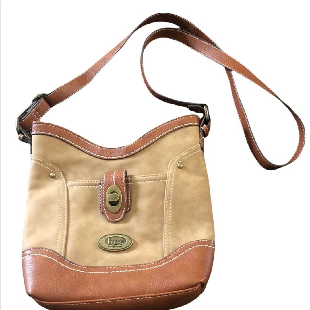 b.o.c. Born Brown Leather Shoulder Bucket Bag Zip Top Large Outer Pocket