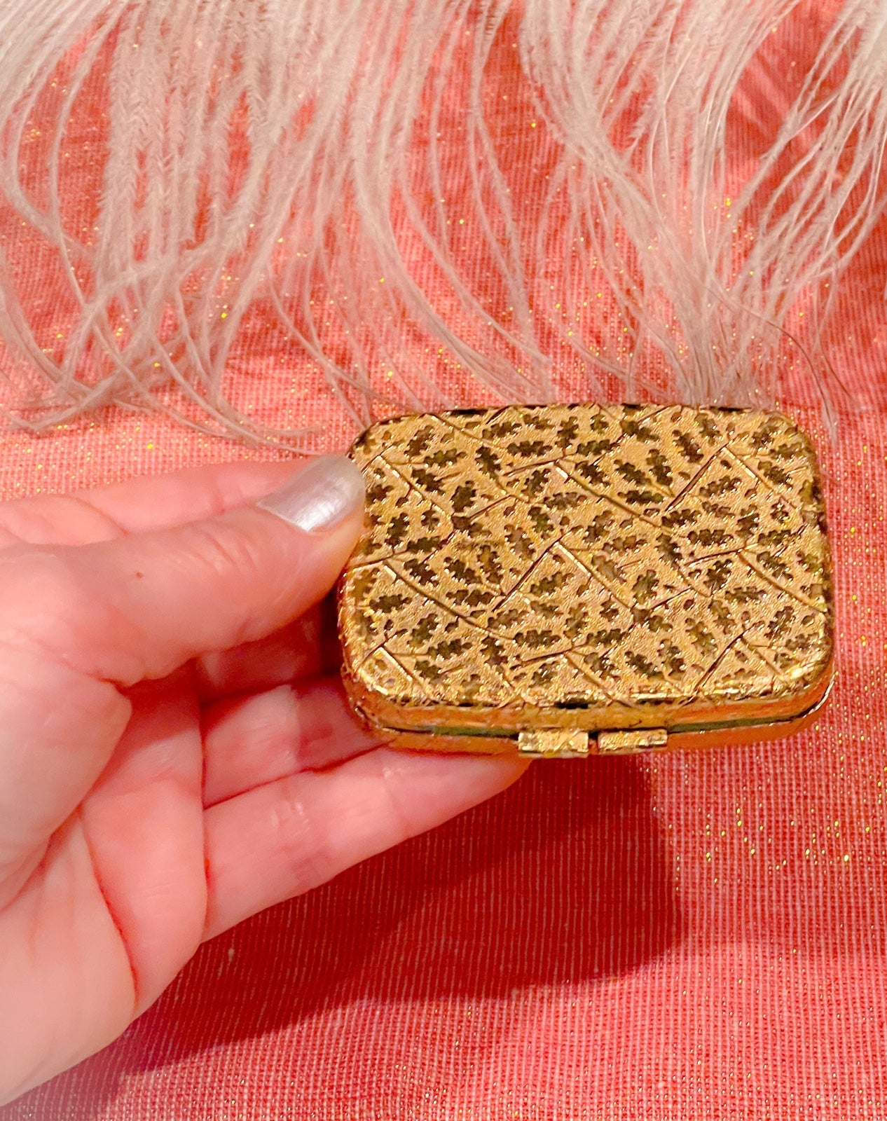 Vintage Revlon Love Pat Powder Mirror Compact Gold Leafy Design