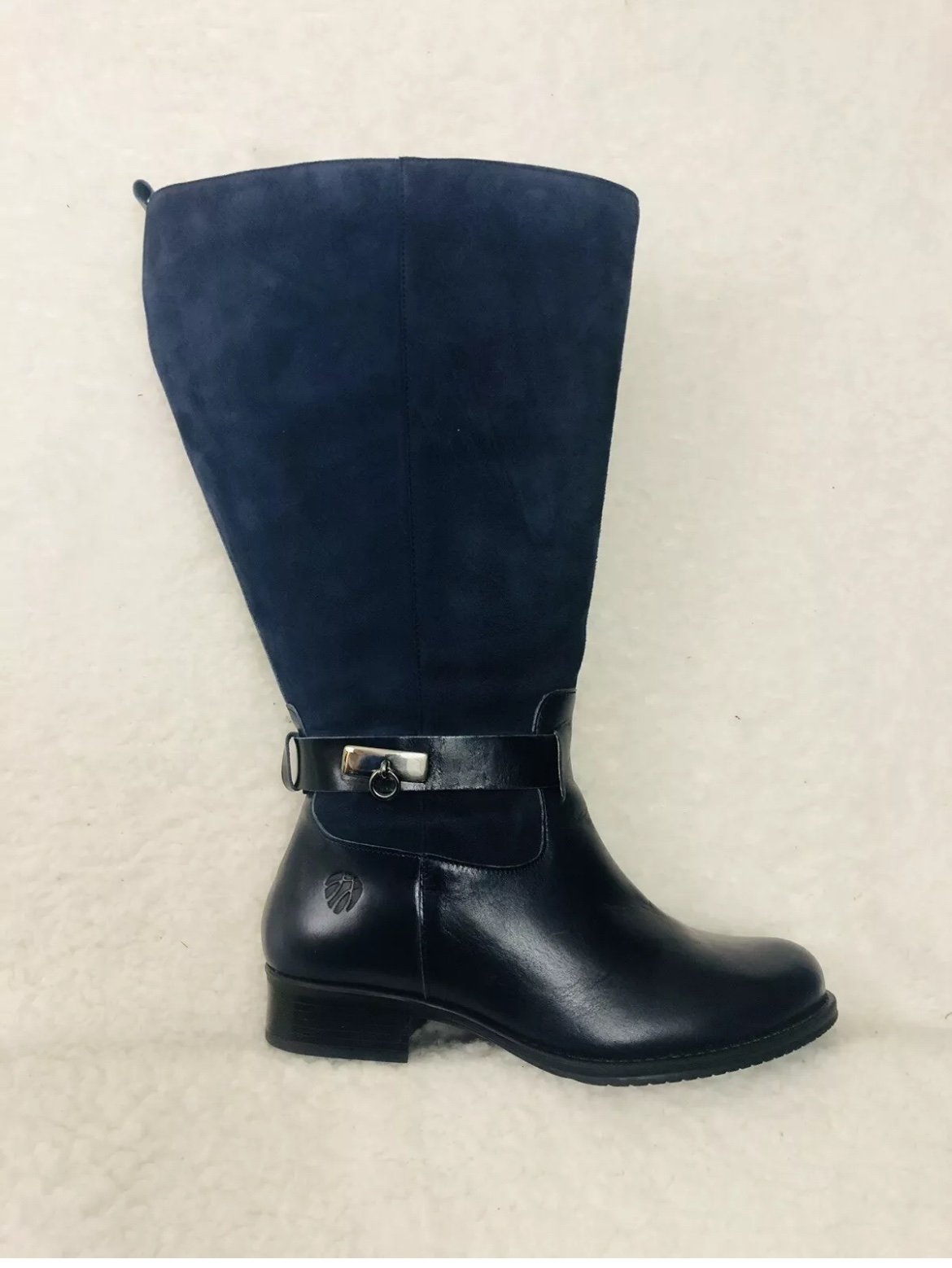J.J. Womens Size 38 Cheddar Ocean XXXL Wide Calf Heel Leather Boots