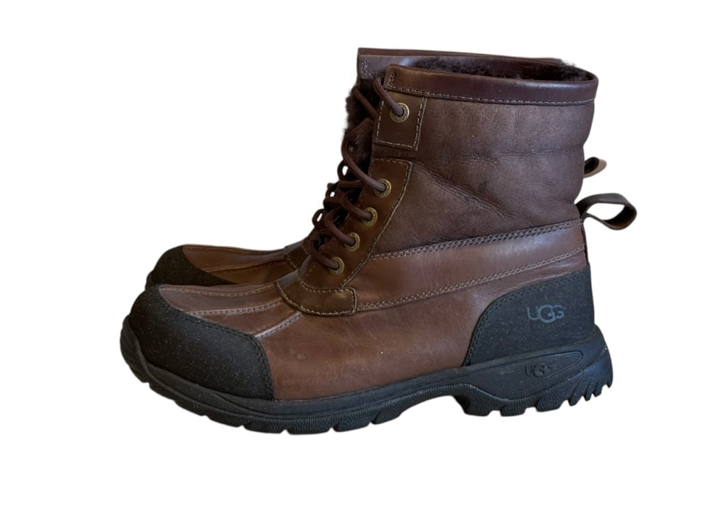 UGG Hilgard Brown Black Mens Leather Sheepskin Waterproof Boots 3017 CLBR Sz 10