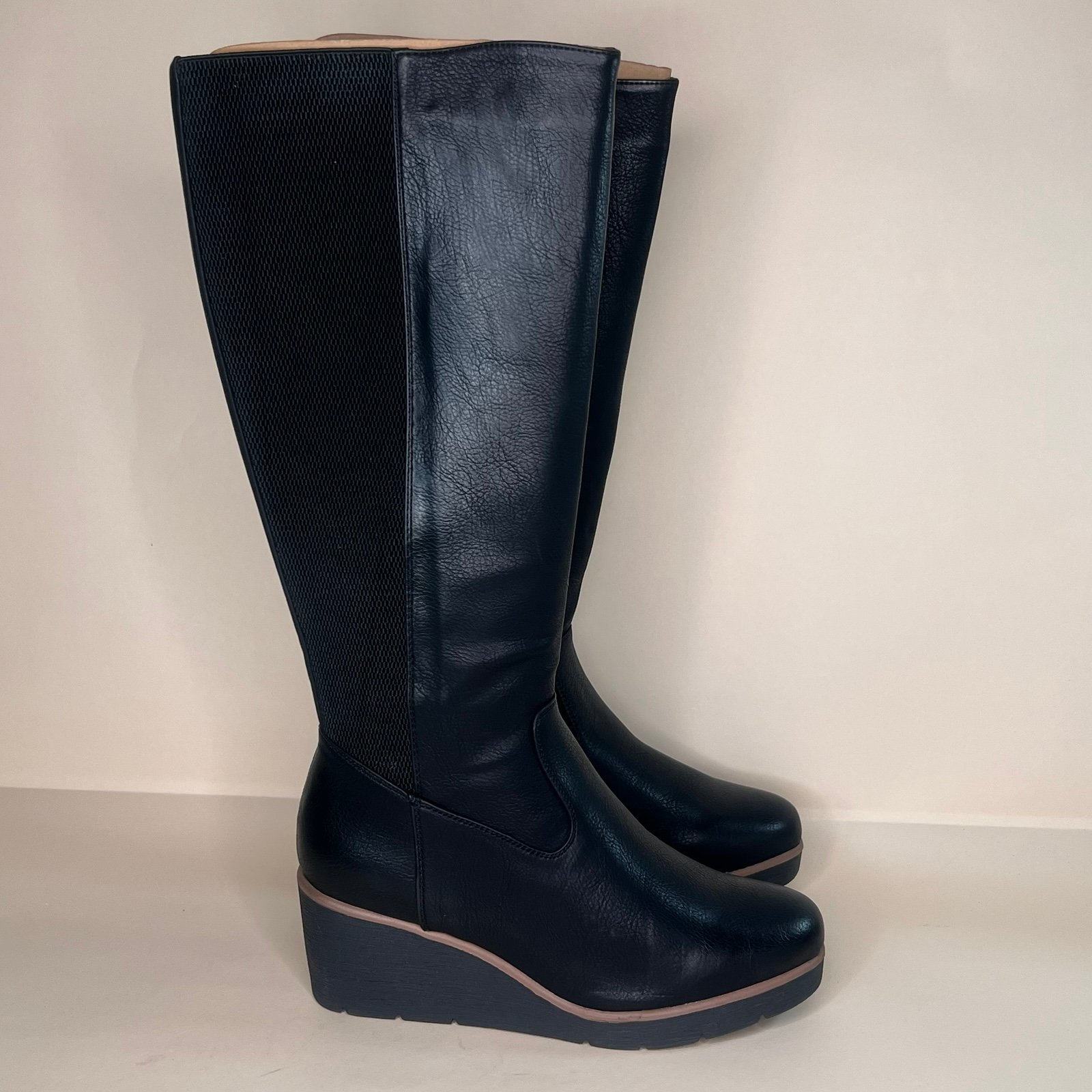 Naturalizer SOUL Approve Women's Tall Black Wedge Boot Size 11 Wide