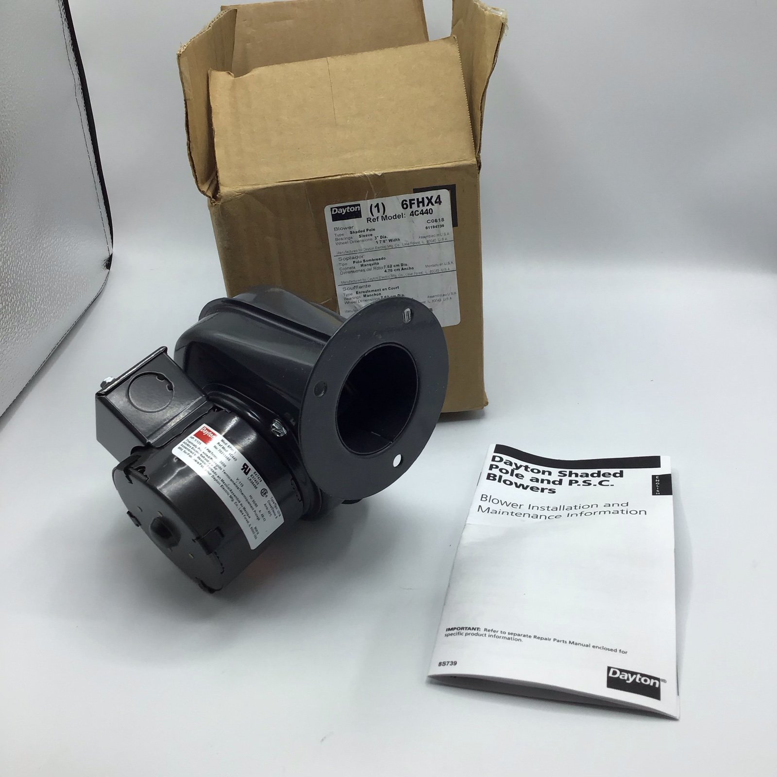 New open box Dayton 1TDN7 blower 50 CFM 3030 RPM 6FHX4