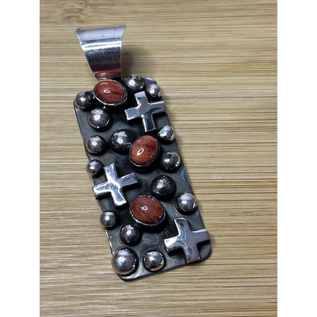 Signed- Chimney Butte Southwestern Large Sterling Silver Cross/dot Pendant