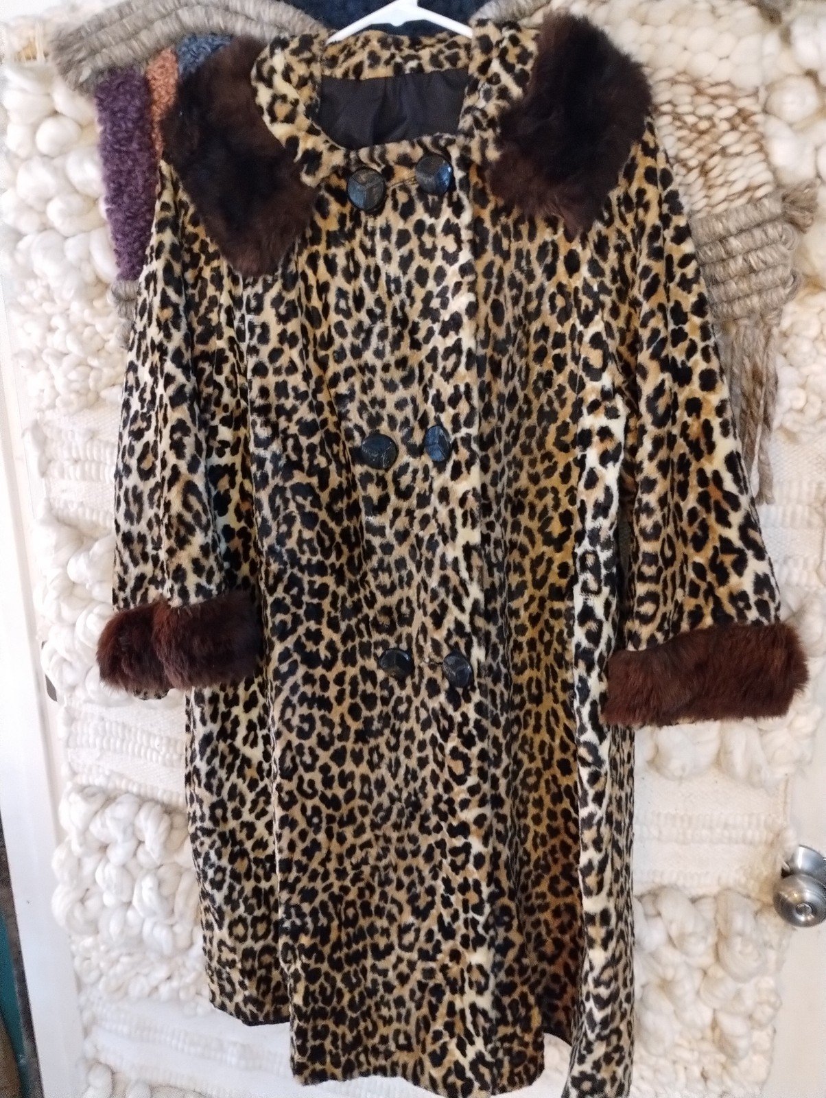 Leopard print fur coat