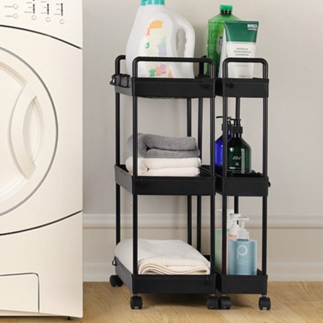 2PCS Kitchen Trolley Storage Rack Cart 3 Tier Slim Rolling Trolley W/ Wheels