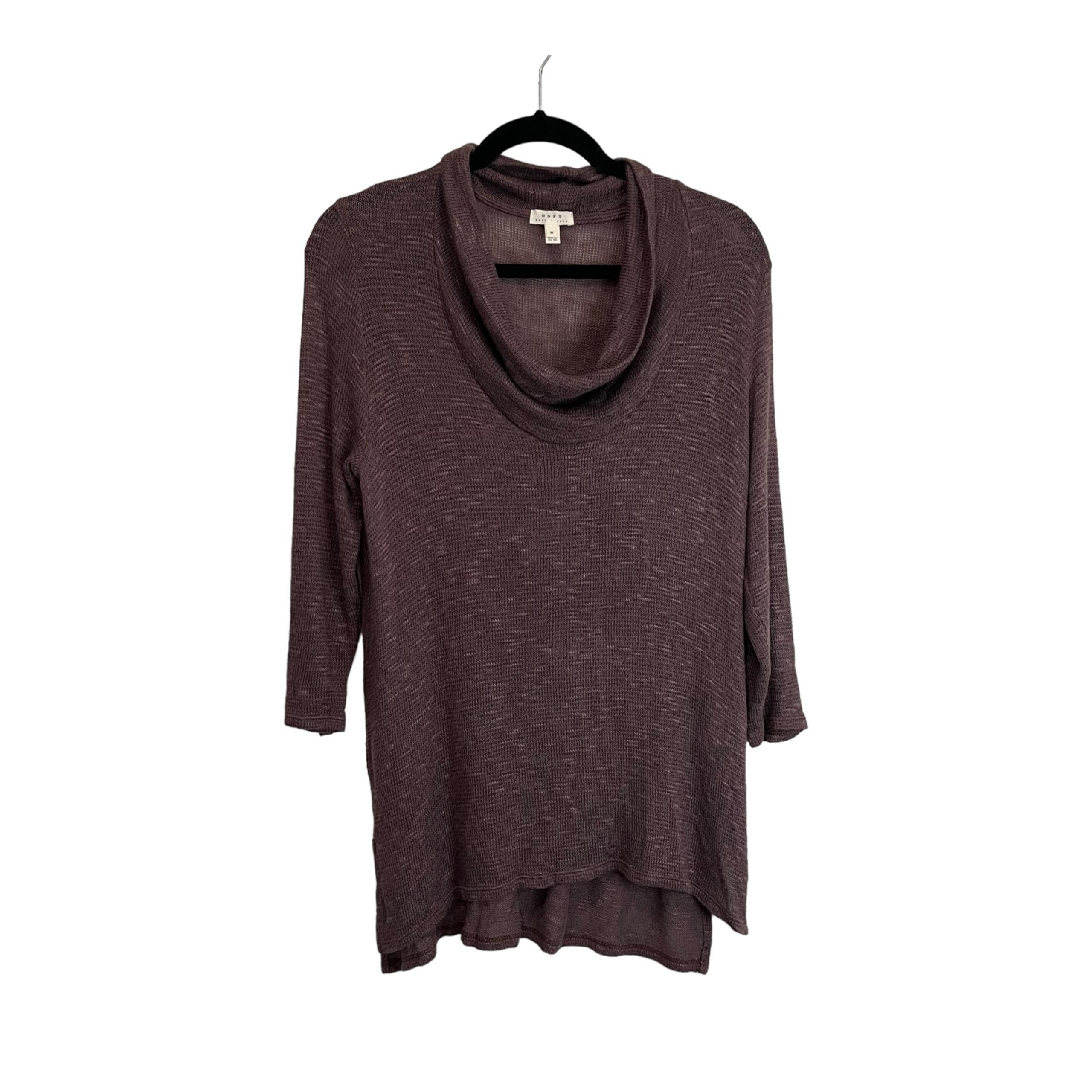 Soft Joie Purple Cowl Neck 3/4 Sleeve Pullover Sweater Slit Sides Womens Size S