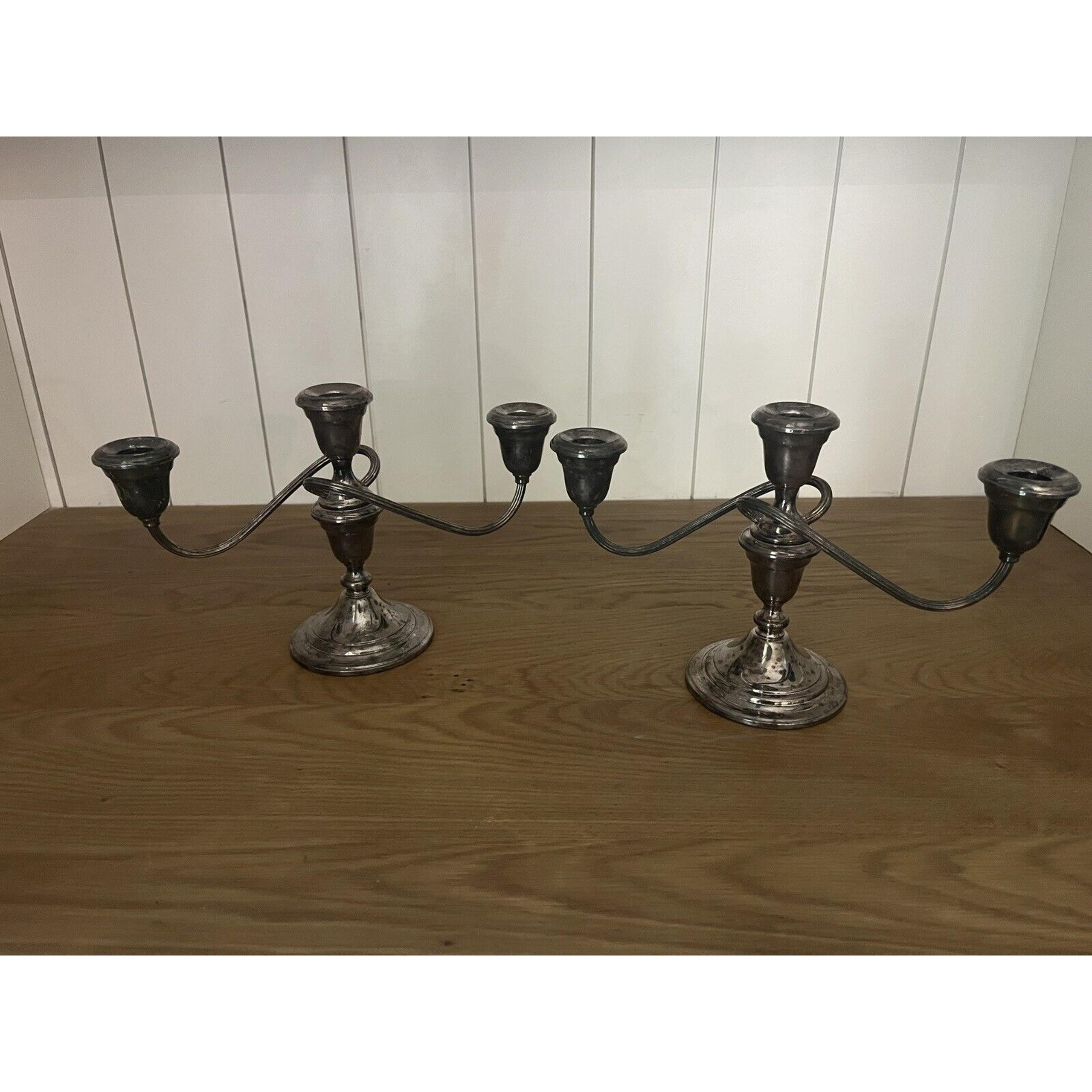 Vintage Gorham Silver Plated Candle Sticks Candelabra. Set of 2. 3 Pronged