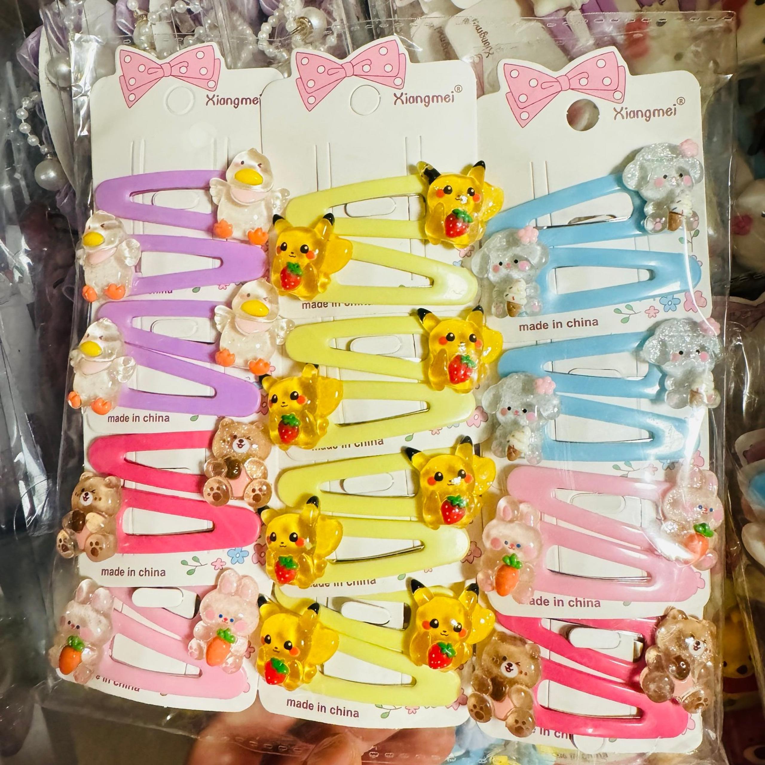 24pc kid’s hair clip pack, pikachu, ducky, bear, bunny, little lamb