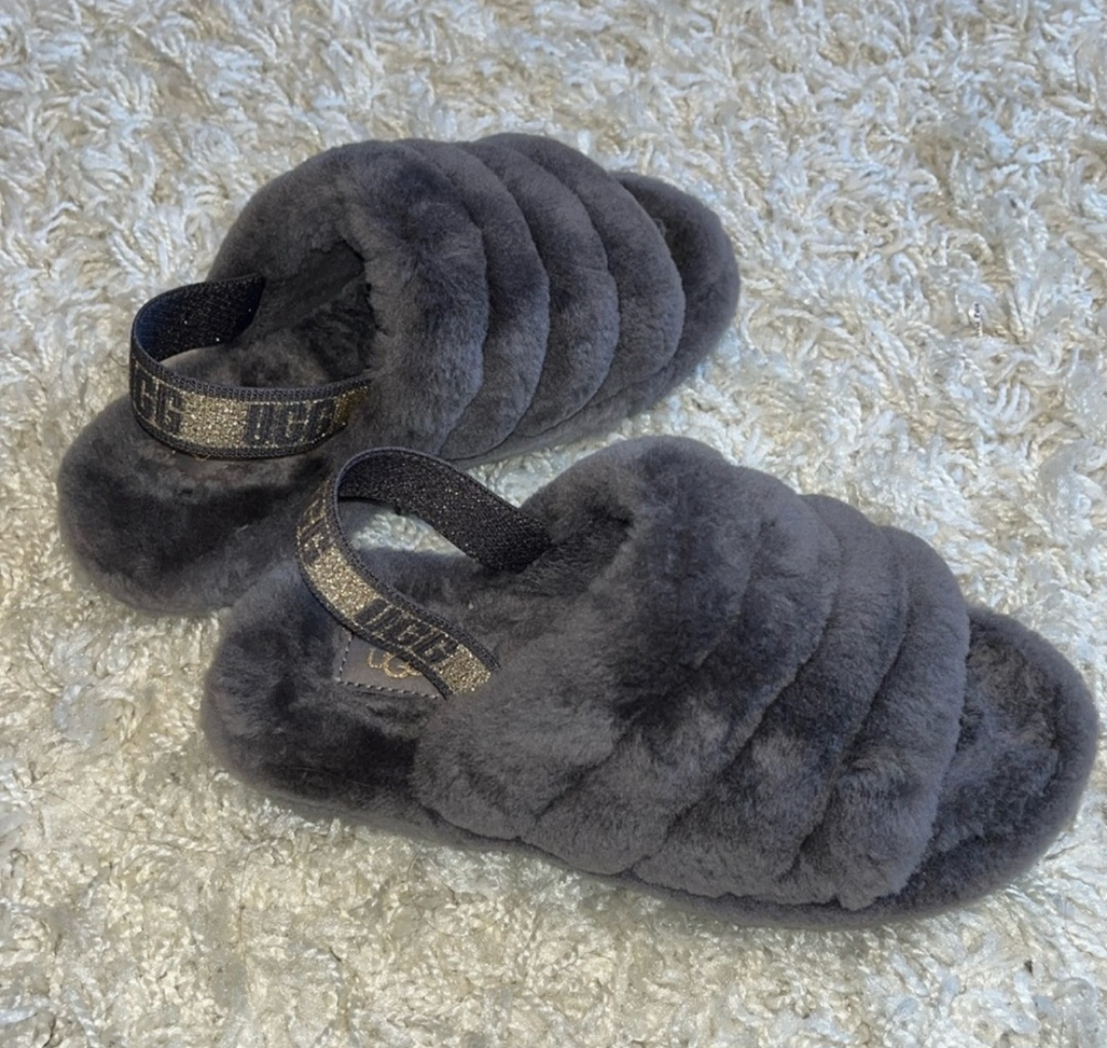 Gray/Purple with Gold detail Fluff Yeah UGGs.