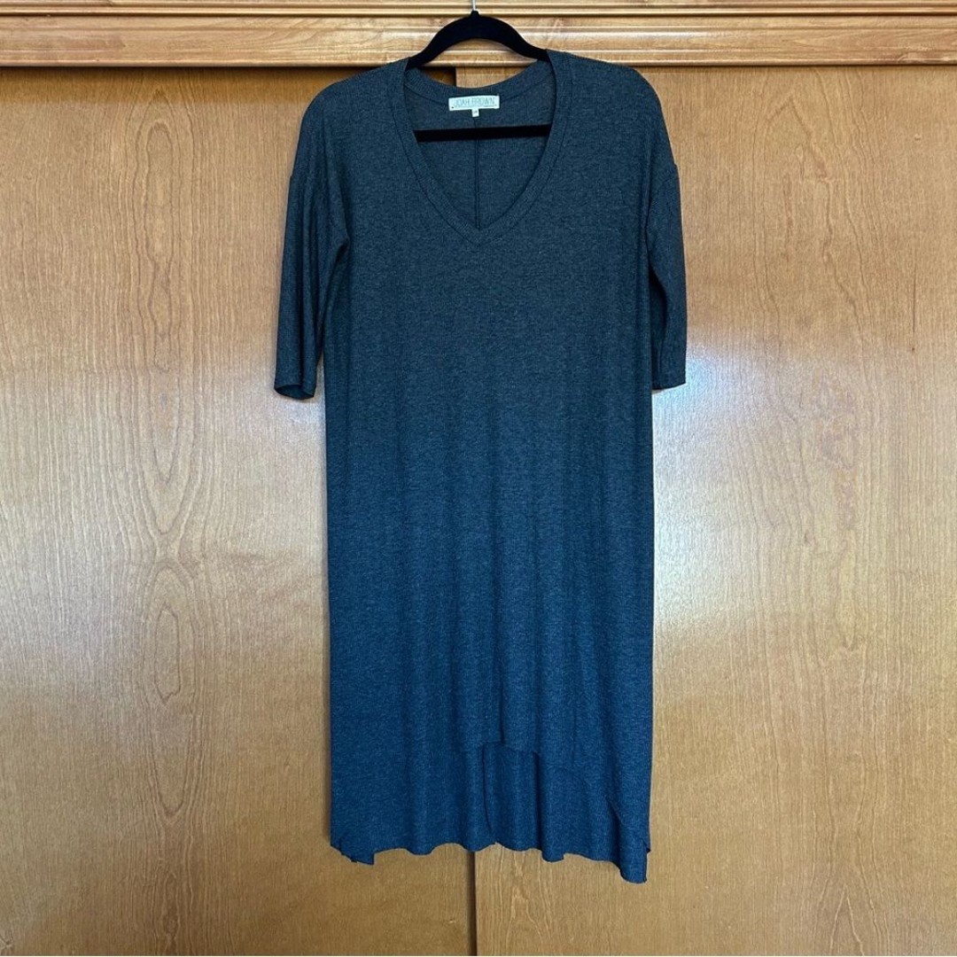 Joah Brown Ribbed Knit Grey Rayon Tunic Mini Dress Size Small Medium