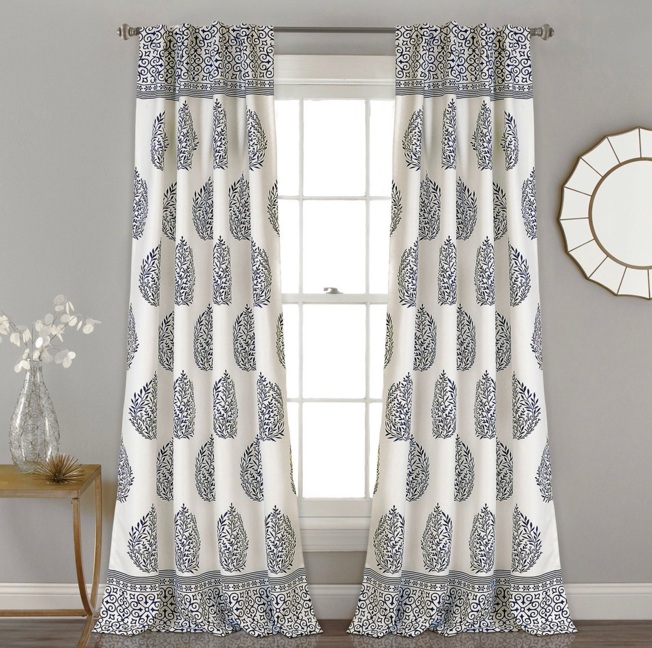 Lush Decor Teardrop Leaf Navy 52” x 84” Room Darkening Curtain Panel Set